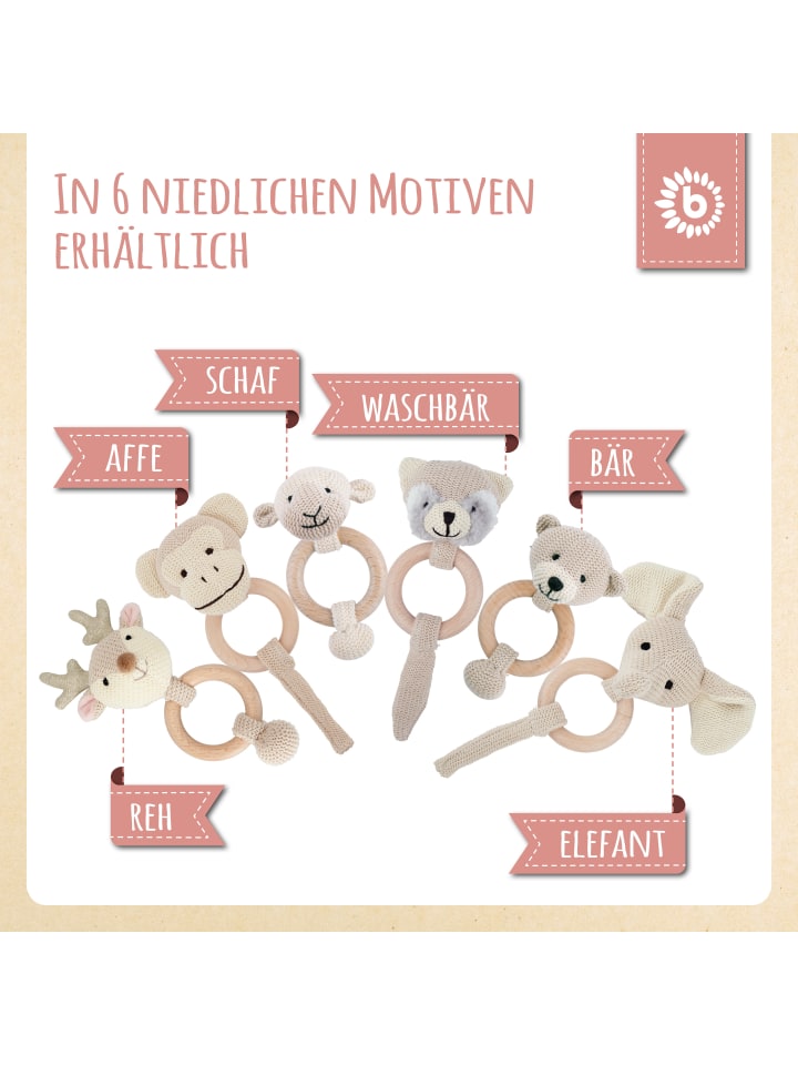 Bieco Spielwaren Greifling Rassel Holz Natur und Baumwolle Reh  - ab Geburt in Beige günstig kaufen onesize