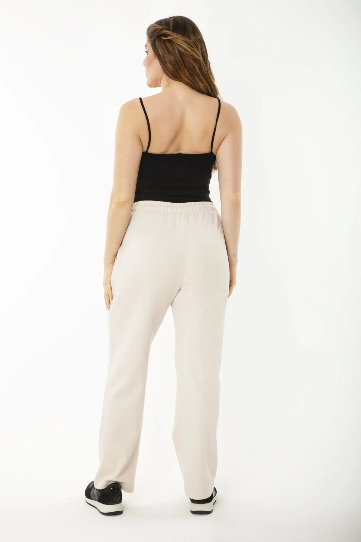 Şans  Damen-Trainingshose, große Größe, beige Taille, Ösenschnürung und elastische Seitentasche, Trainingshose 65n35418