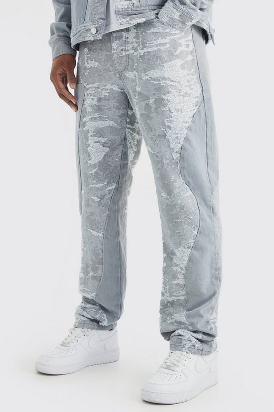 Gespleißte Jacquard Jeans mit geradem Bein