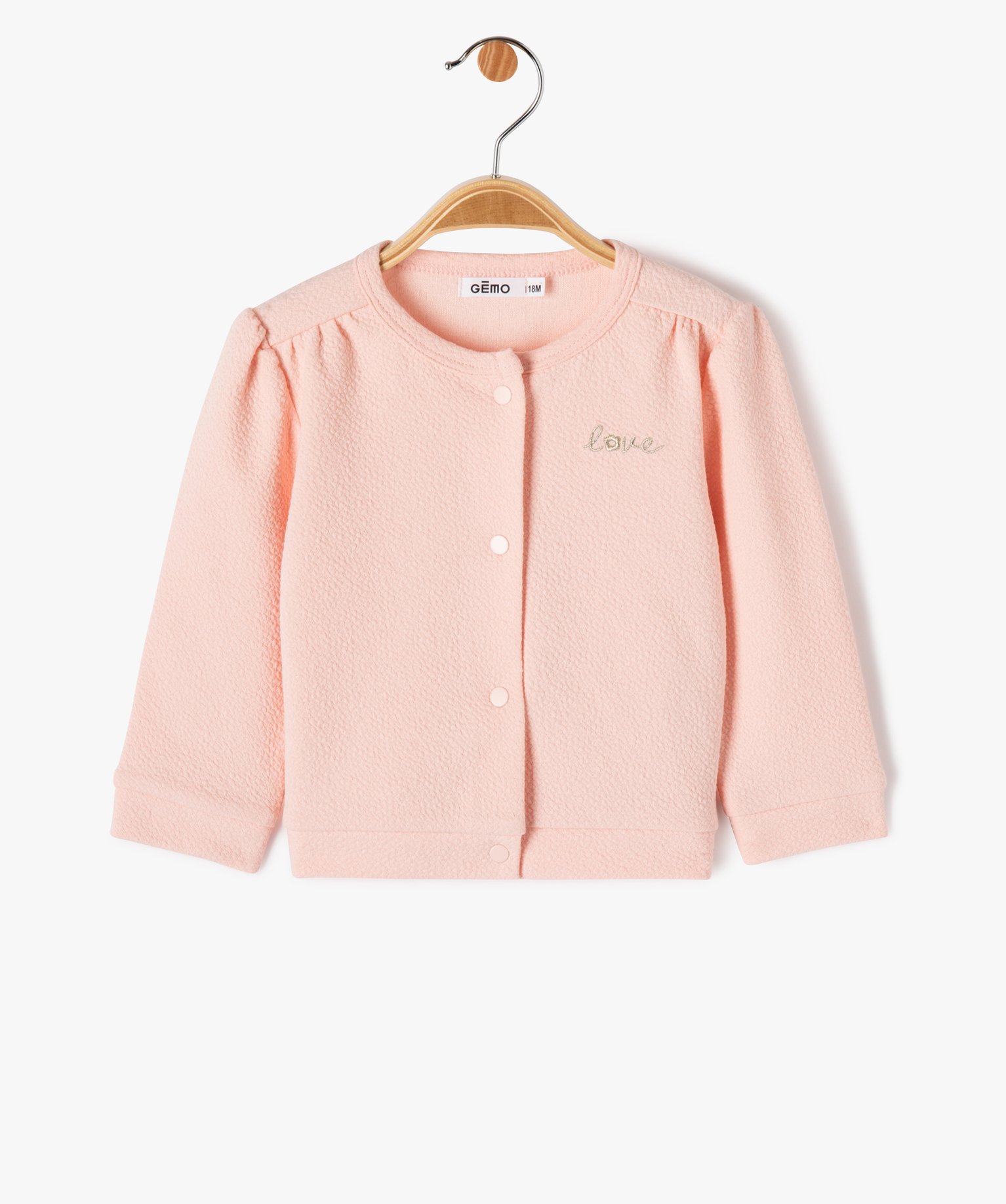 Gilet à boutons-pression bébé fille rose | GEMO