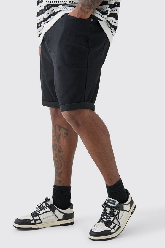 Plus schwarze Stretch Jeansshorts