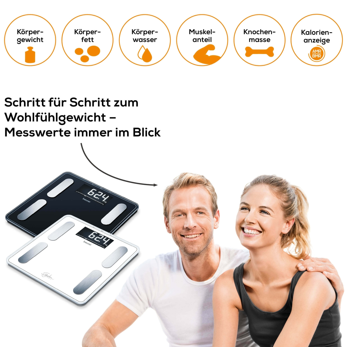Beurer Diagnosewaage BF 400 SignatureLine Black-Körperwaage mit Ganzkörperanalyse & Interpretation der Messwerte - bis 200 kg