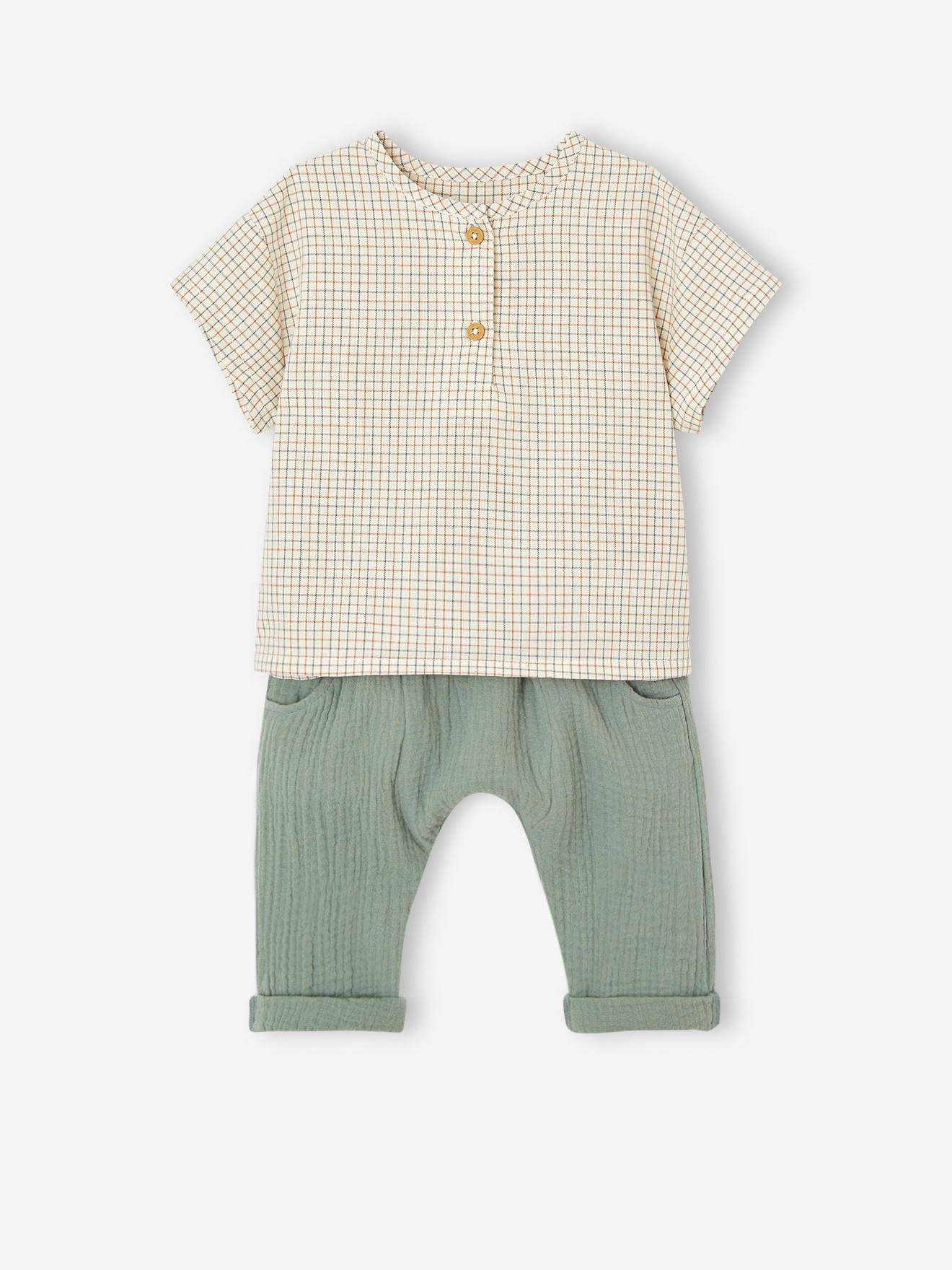 Vertbaudet Baby-Set: T-Shirt & Shorts - graugrün