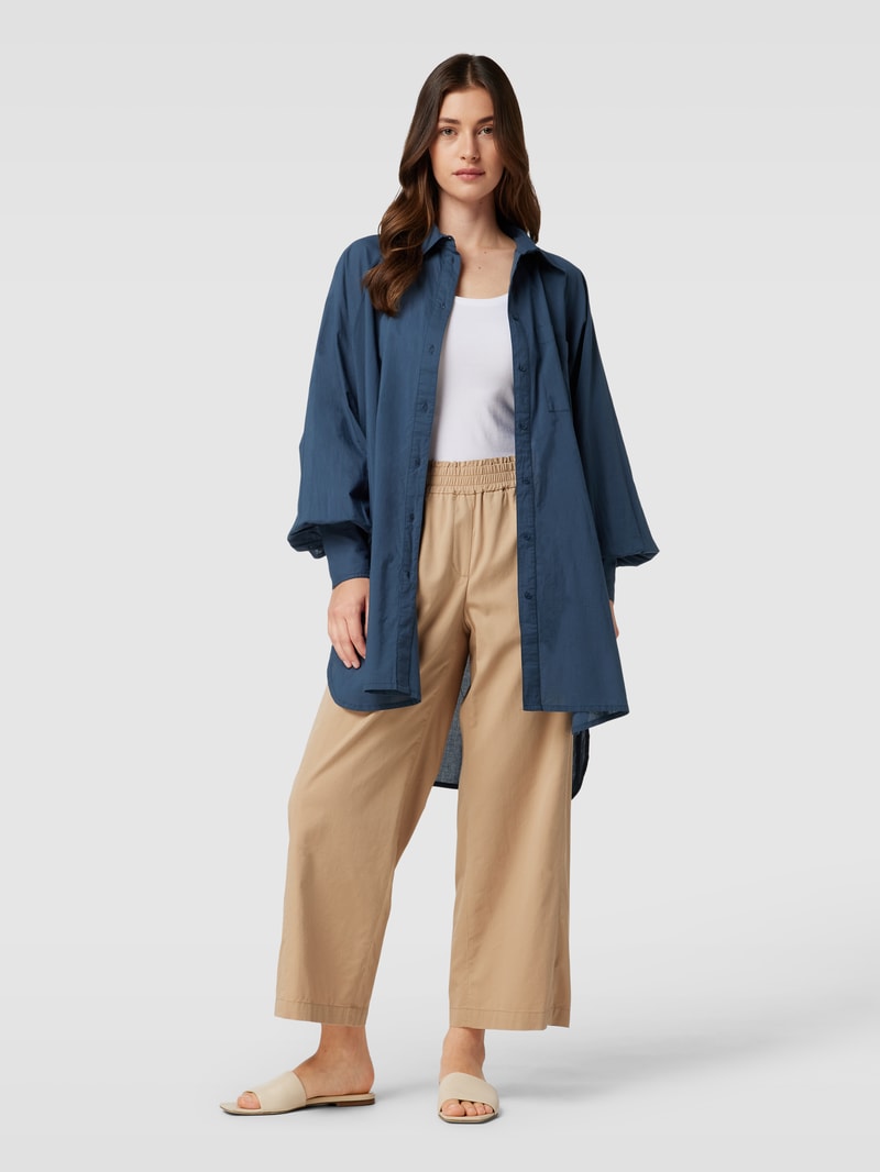 Longbluse mit Umlegekragen in marineblau