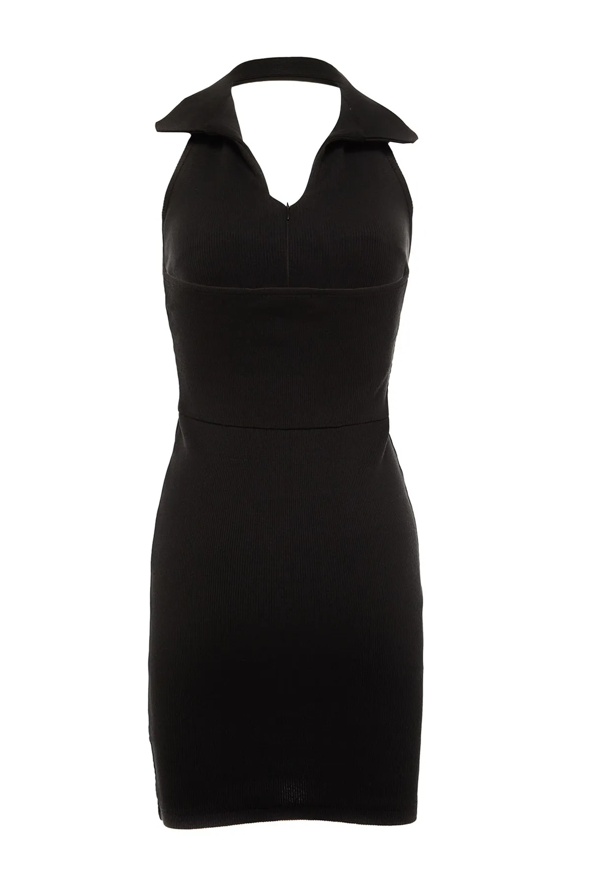 Trendyol Collection  Schwarzes, tailliertes Mini-Bleistiftkleid aus geripptem Strick mit Rollkragen TWOSS22EL1981
