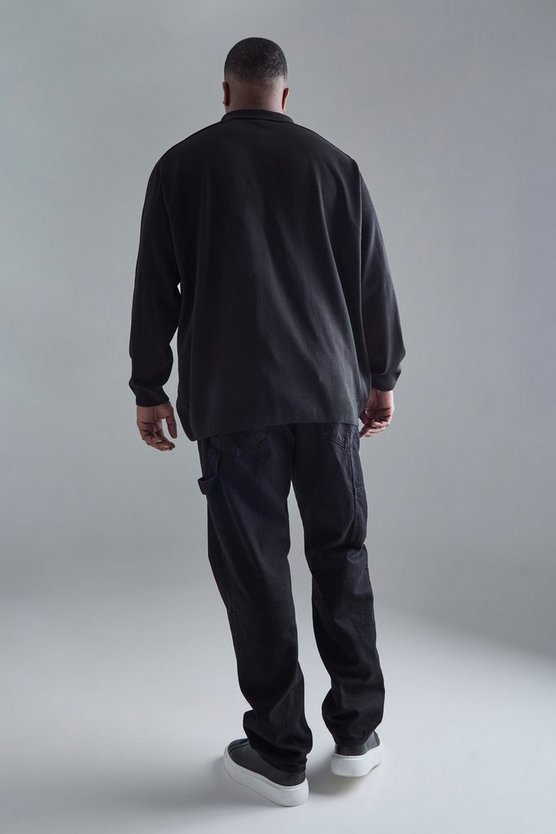 Plus Oversize Poloshirt in Schwarz