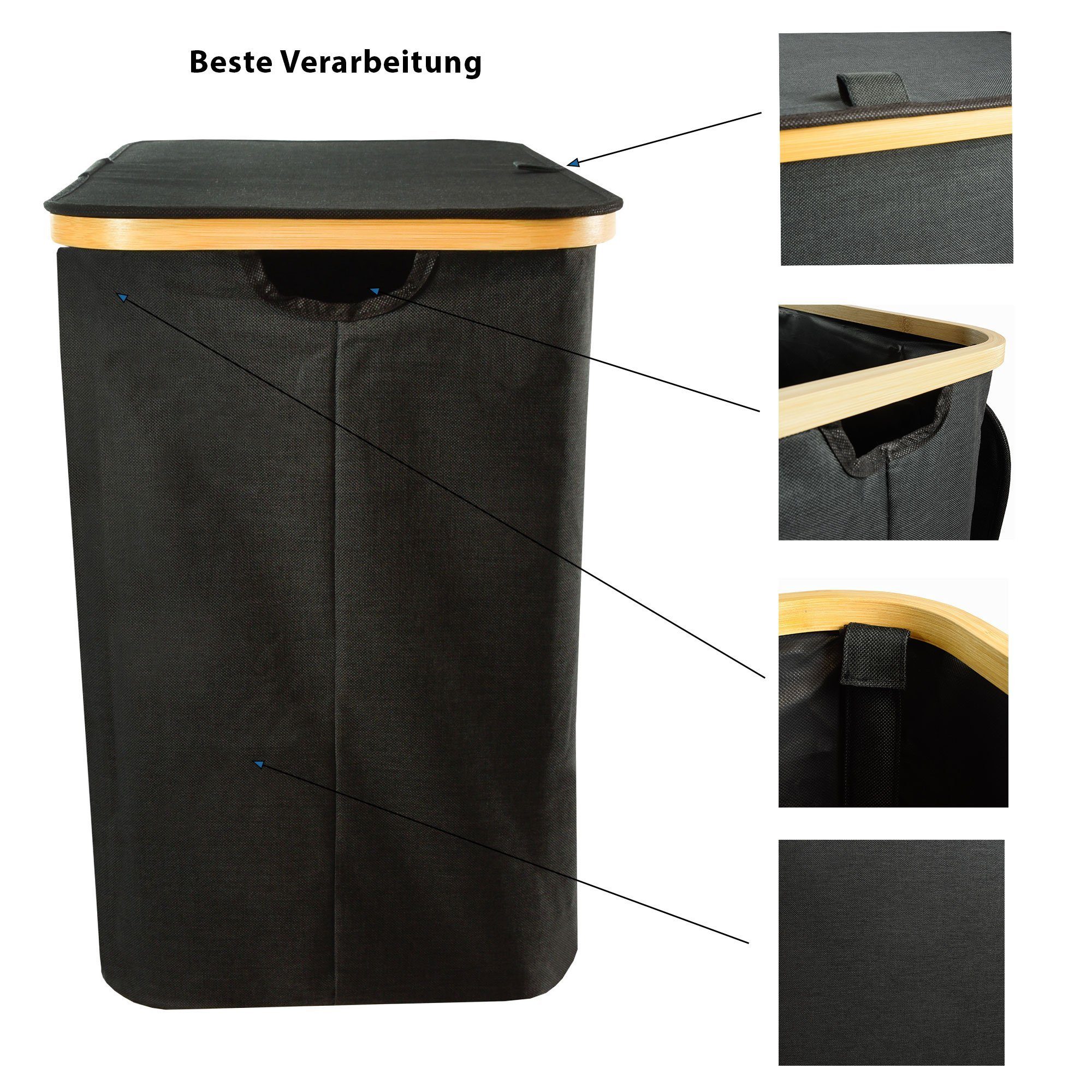 osoltus Wäschesortierer osoltus Wäschesortierer Bambus mit Deckel black Wäschebox Wäschekorb