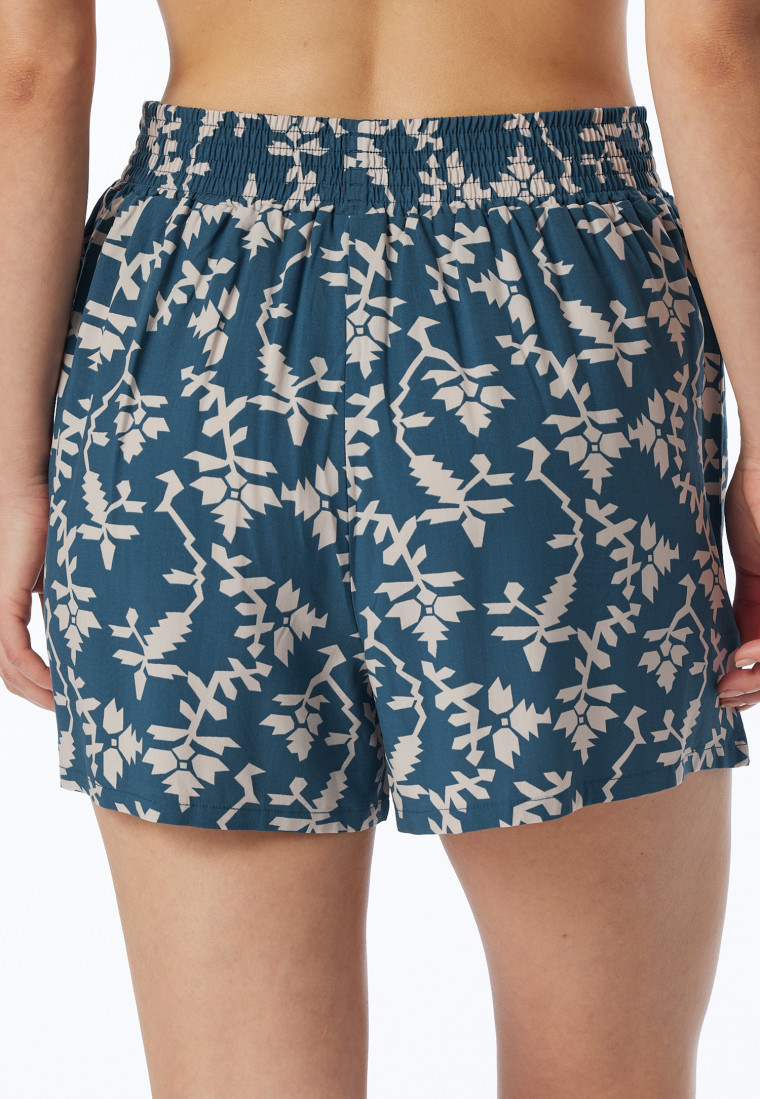 Loungehose kurz Viskose Blumenprint jeansblau - Mix+Relax