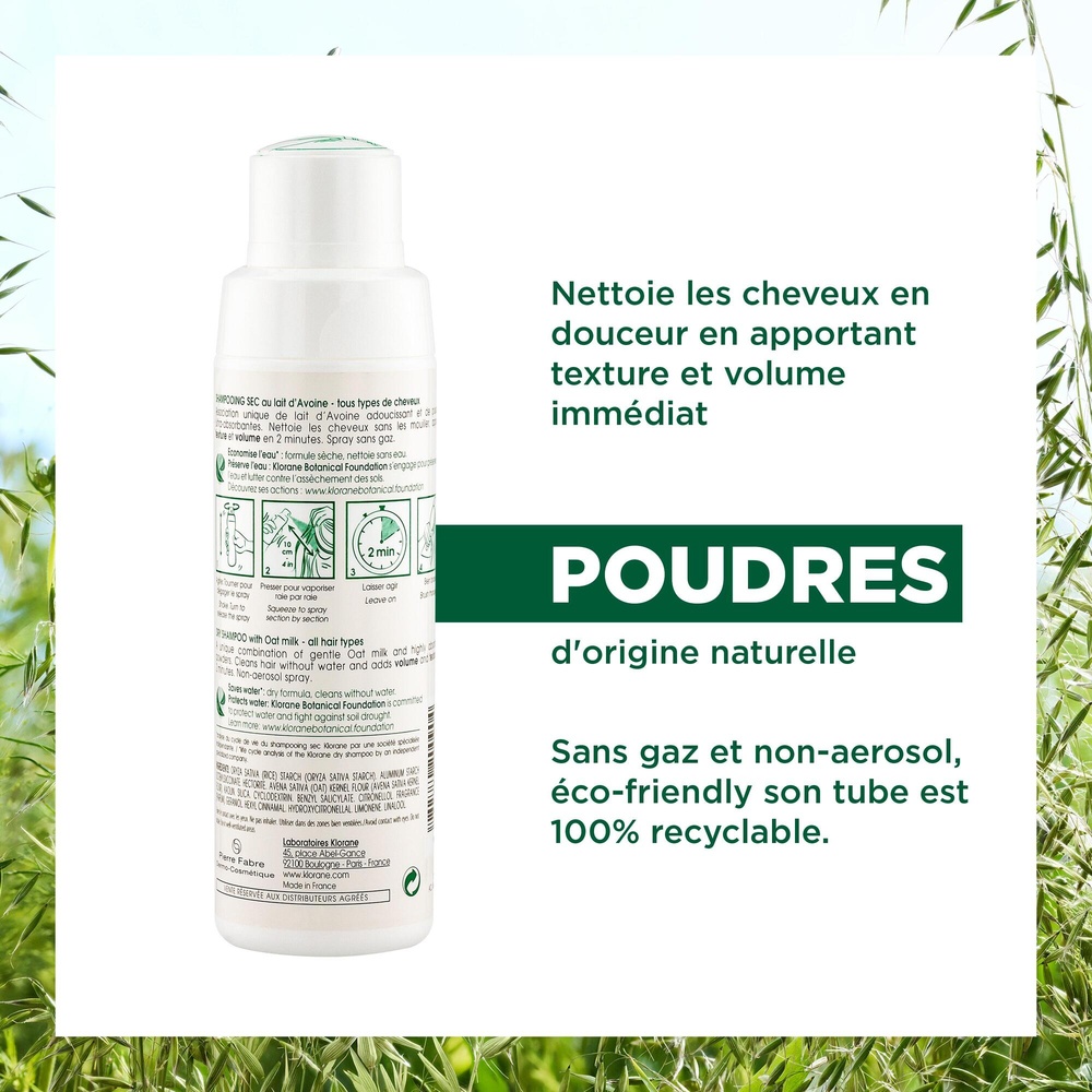 Klorane Lait d'avoine Shampooing  Sec rotopoudre  50 gr Shampooing sec