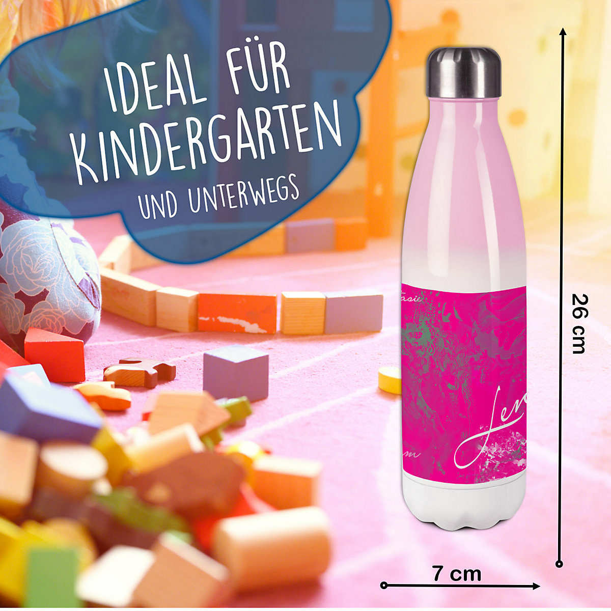 Edelstahl Kinder Thermoflasche / Trinkflasche bunt Traum Farbe pink Spülmaschinenfest, Auslaufsicher, Bruchfest, Doppelwandig, Für Heißgetränke geeignet, Mit Deckel, Isoliert
