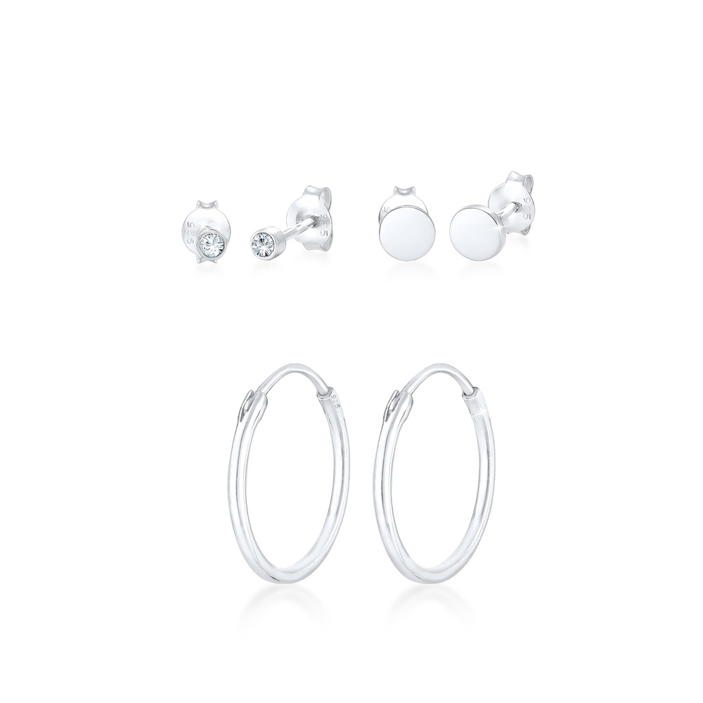 Elli Elli Boucles d'Oreilles Basic Set Cristaux Femme - (925/1000) Argent Boucles d'oreilles