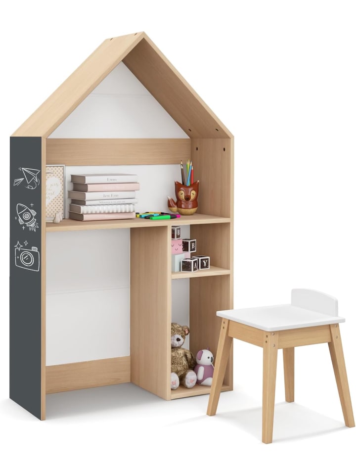 COSTWAY Schreibtisch mit Stuhl in Hausform in Gelb günstig kaufen 130 cm