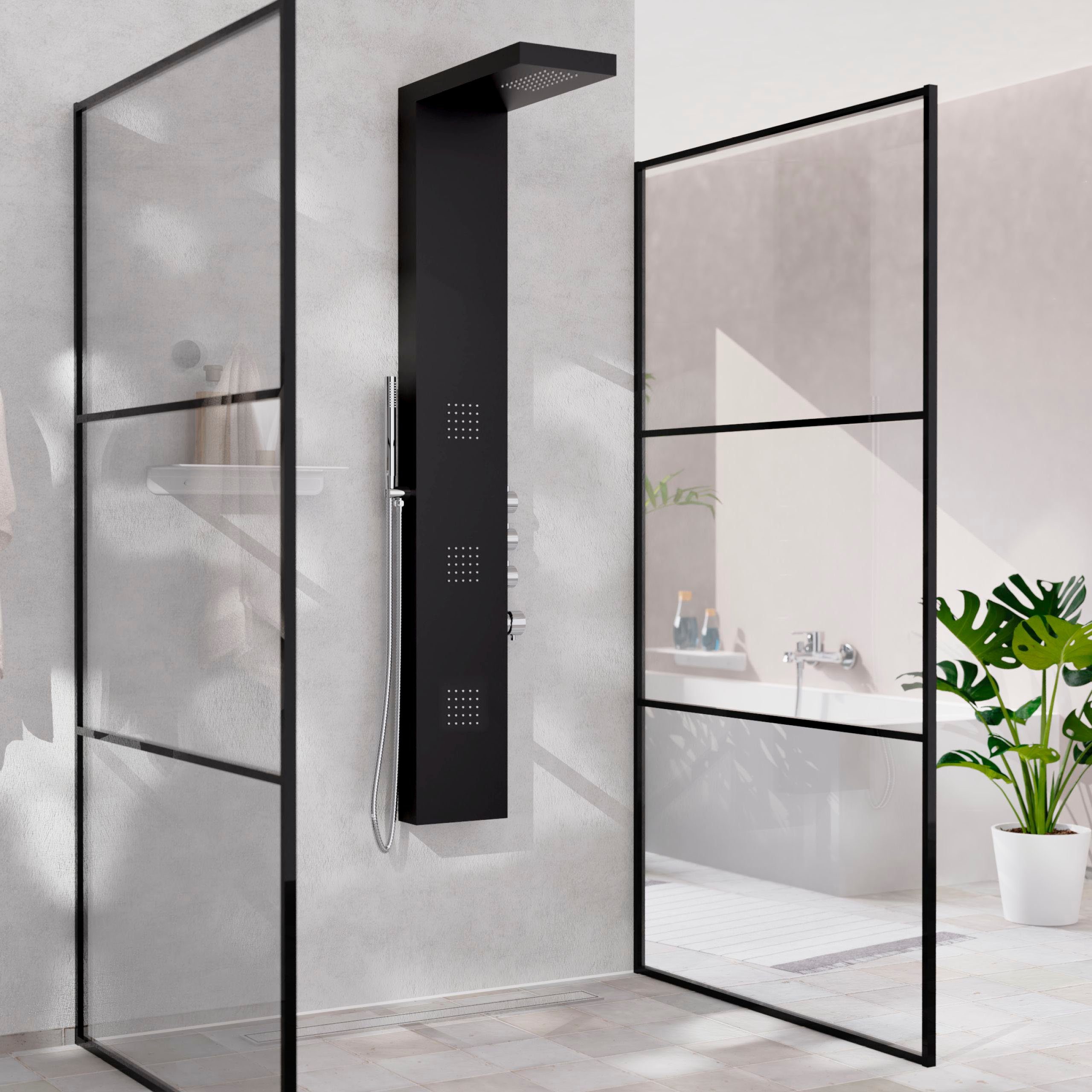 welltime Duschsäule Black Square, Höhe 155 cm, Duschsystem mit Regendusche,Massagedüsen & Handbrause mit 3 Funktionen