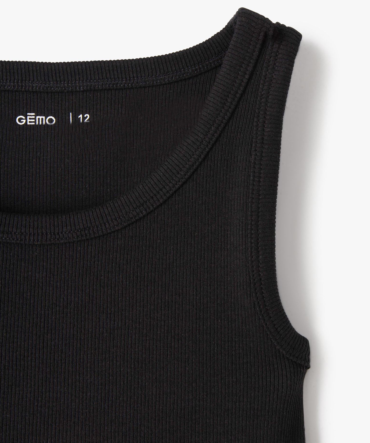 Débardeur fille en maille ctelée coupe courte noir | GEMO