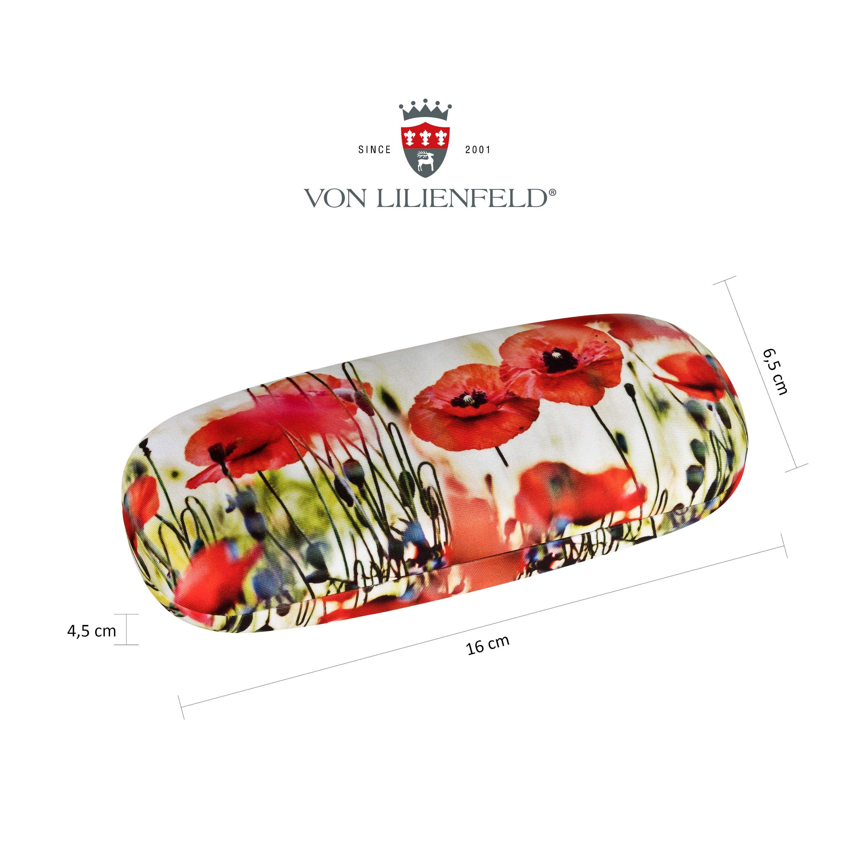 von Lilienfeld Brillenetui Mohnblumen Blüten Motiv Etui Brillenbox, stabiles mit Mikrofaser bezogenes Hardcase