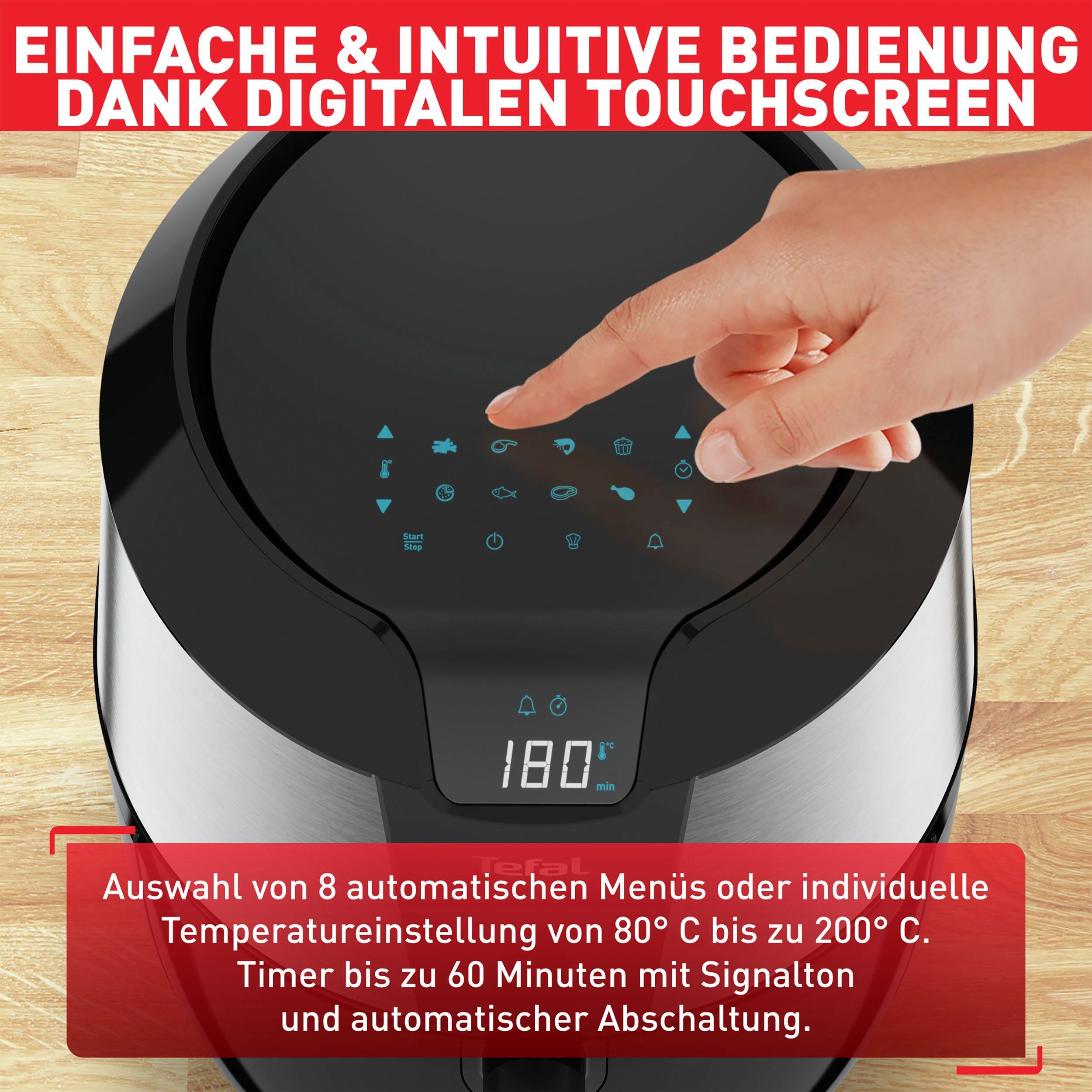 Tefal Heißluftfritteuse EY701D.HERO Easy Fry XXL mit Zubehör-Set, 1850 W, Fassungsvermögen 1,6 kg, Timer, 8 automatische Menüs