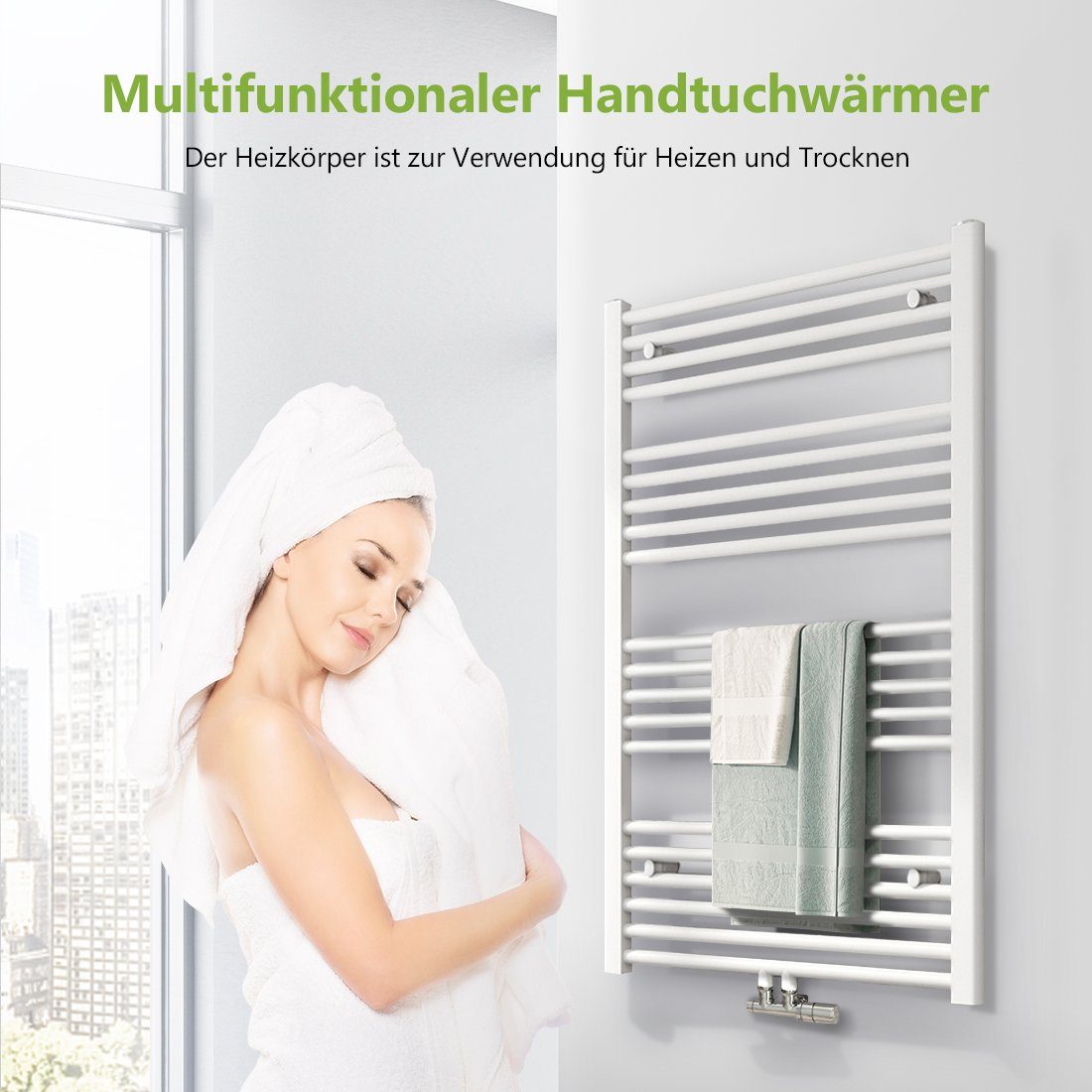 S'AFIELINA Badheizkörper Handtuchheizkörper Badheizkörper Weiß Handtuchtrockner, Mittelanschluss,Wassergeführt, Weiß, 547-860W