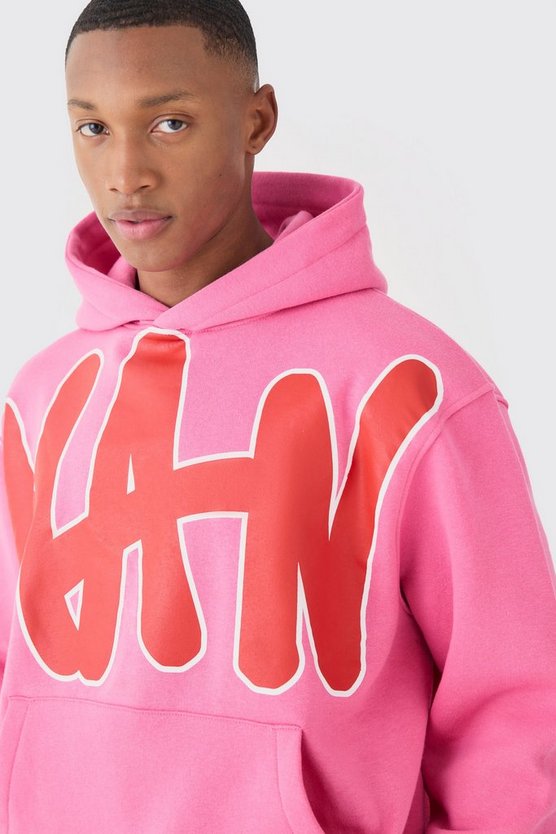 Oversize Trainingsanzug mit Kapuze und Man-Print