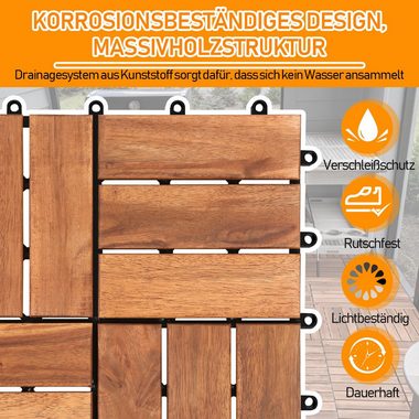 Gimisgu Holzfliesen 11x Terrassenfliese Garten Akazie Bodenfliesen 30x30cm Platten, Holz Bodenfliese
