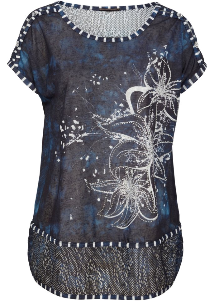 Shirt mit Batikeffekt und Steinchen