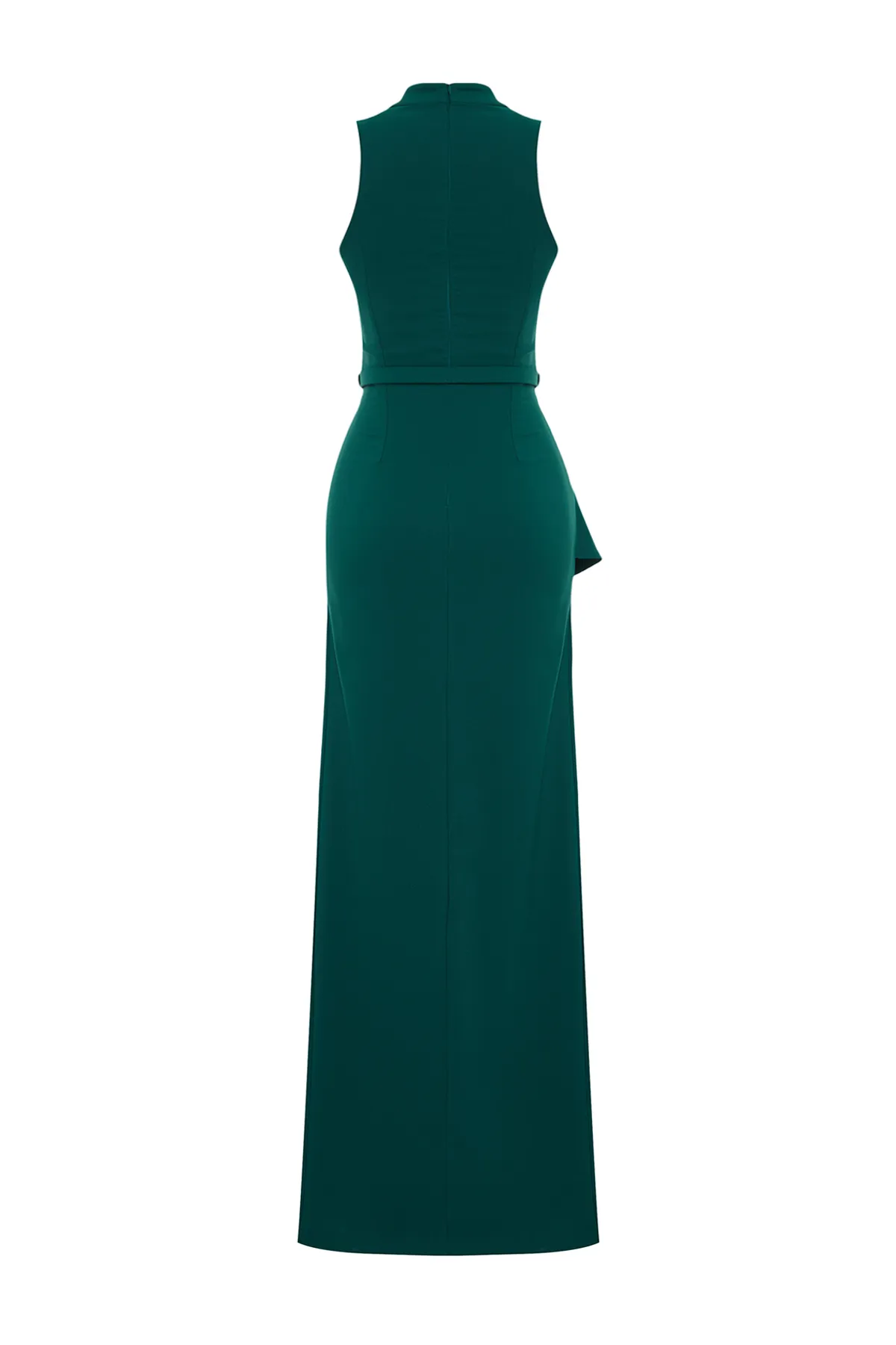 Trendyol Collection  Smaragdgrünes, langes, elegantes Abendkleid aus Webstoff mit Volantdetail und Gürtel TPRSS24AE00146