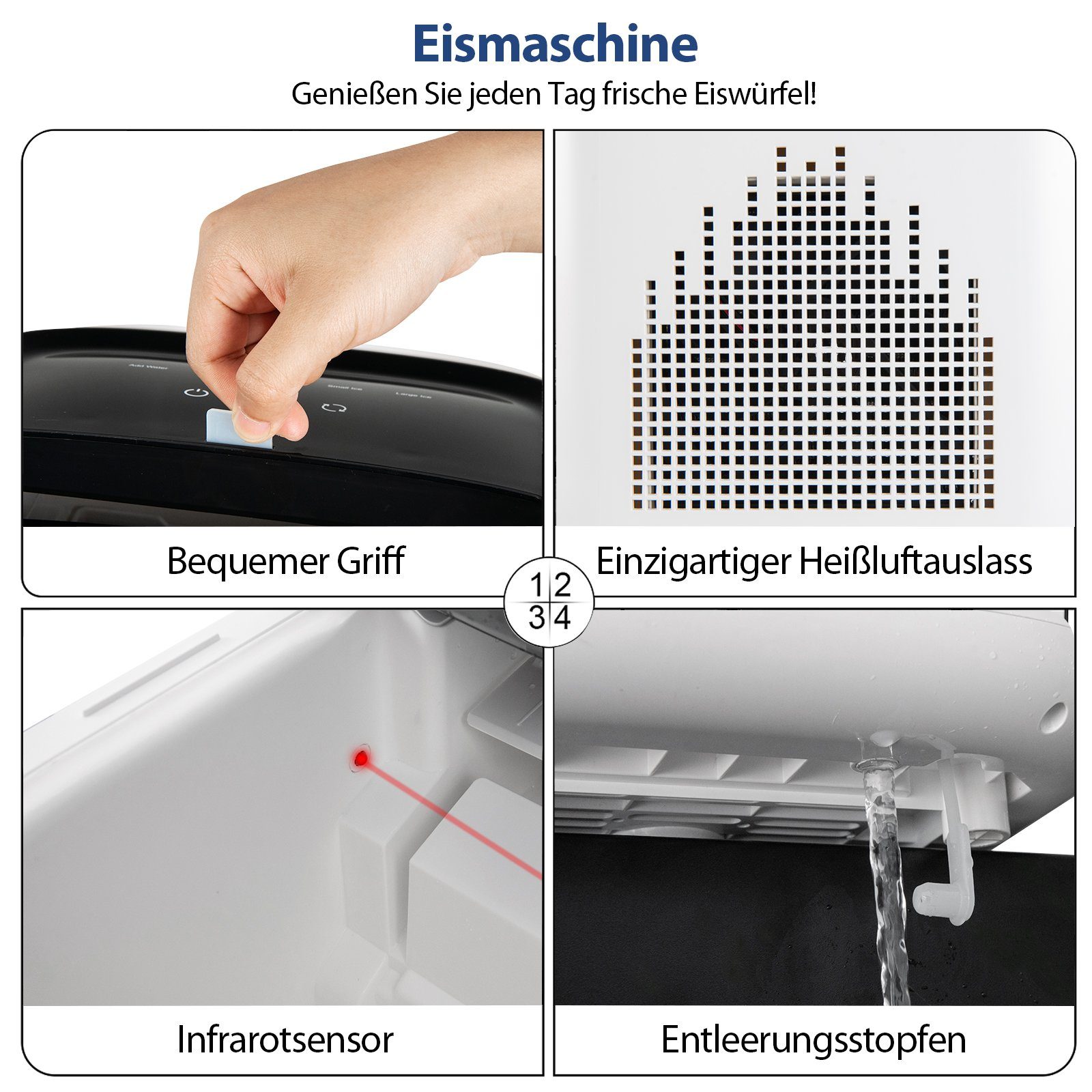 COSTWAY Eiswürfelmaschine, 9 Eiswürfel in 6-8 min, 15kg 24 H, 2L Wassertank