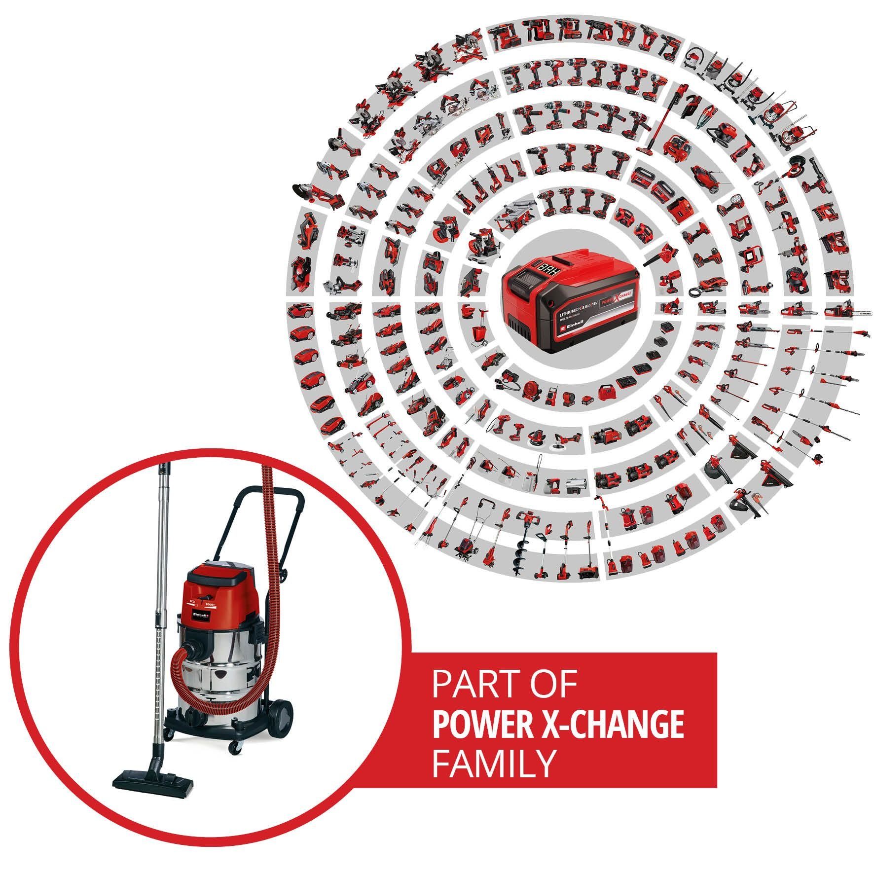 Einhell Nass-Trocken-Akkusauger TE-VC 36/30 Li S-Solo, 900 W, mit Beutel, Power X-Change, ohne Akku und Ladegerät