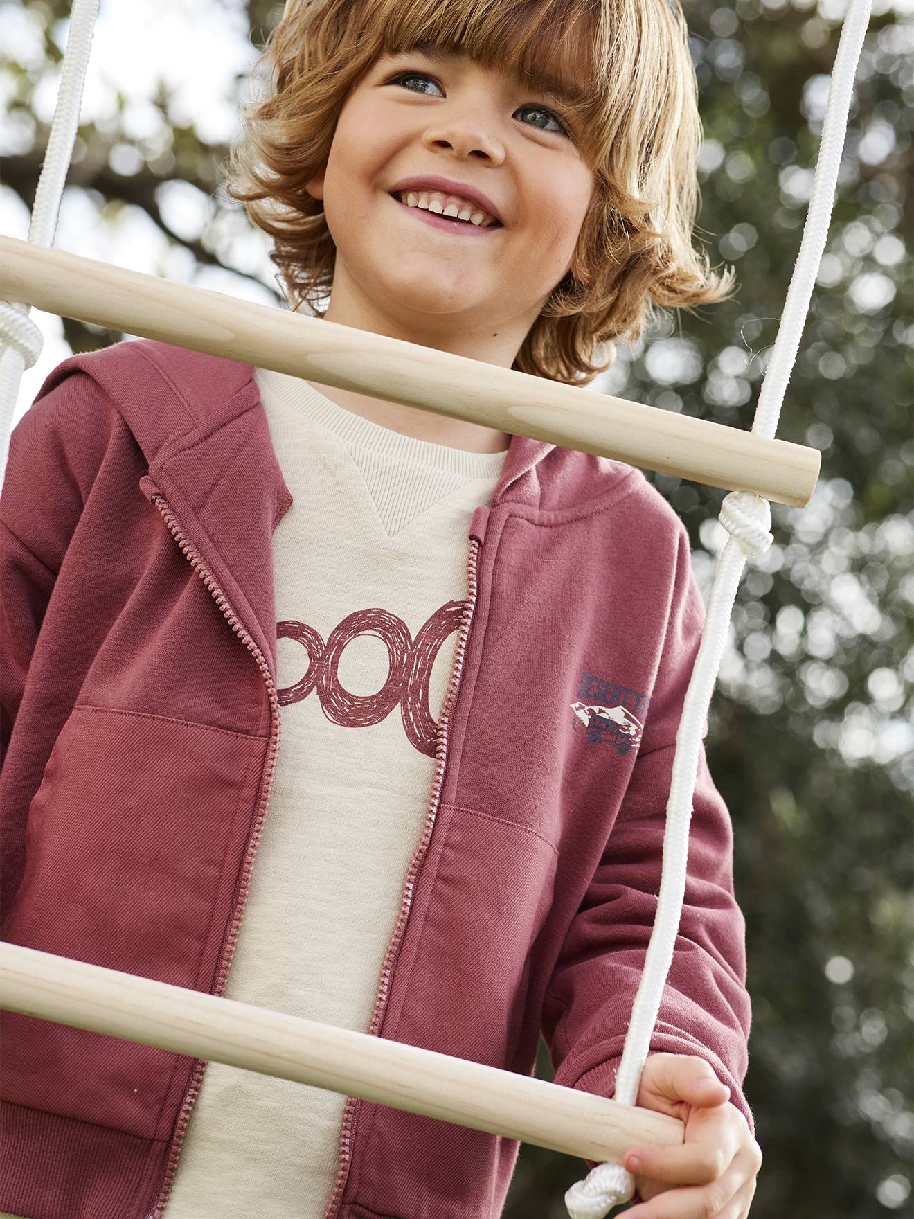 Sweat zippé à capuche garçon poches fantaisie bordeaux