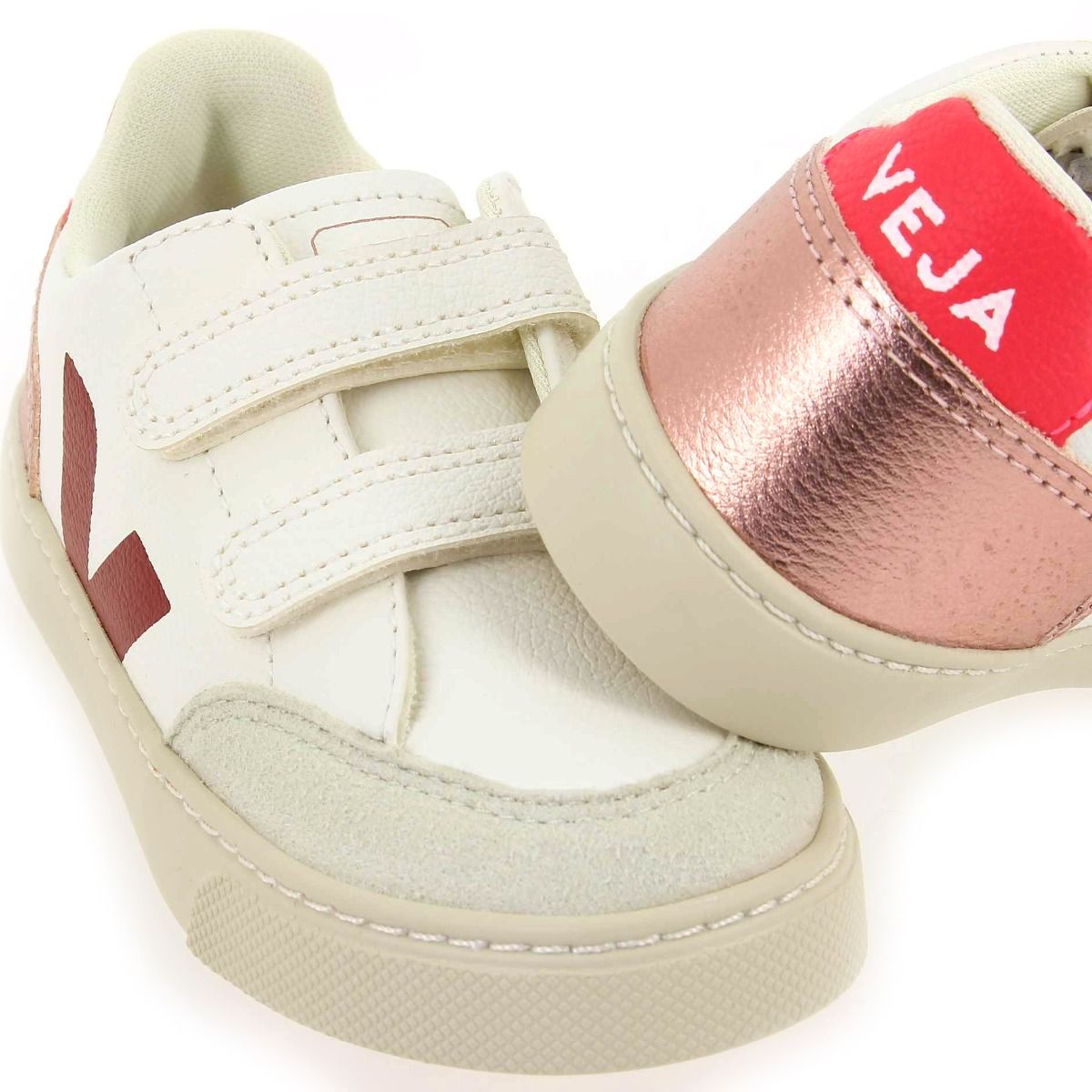 Veja  SMALL V12 VELCRO H23 - Blanc Rose