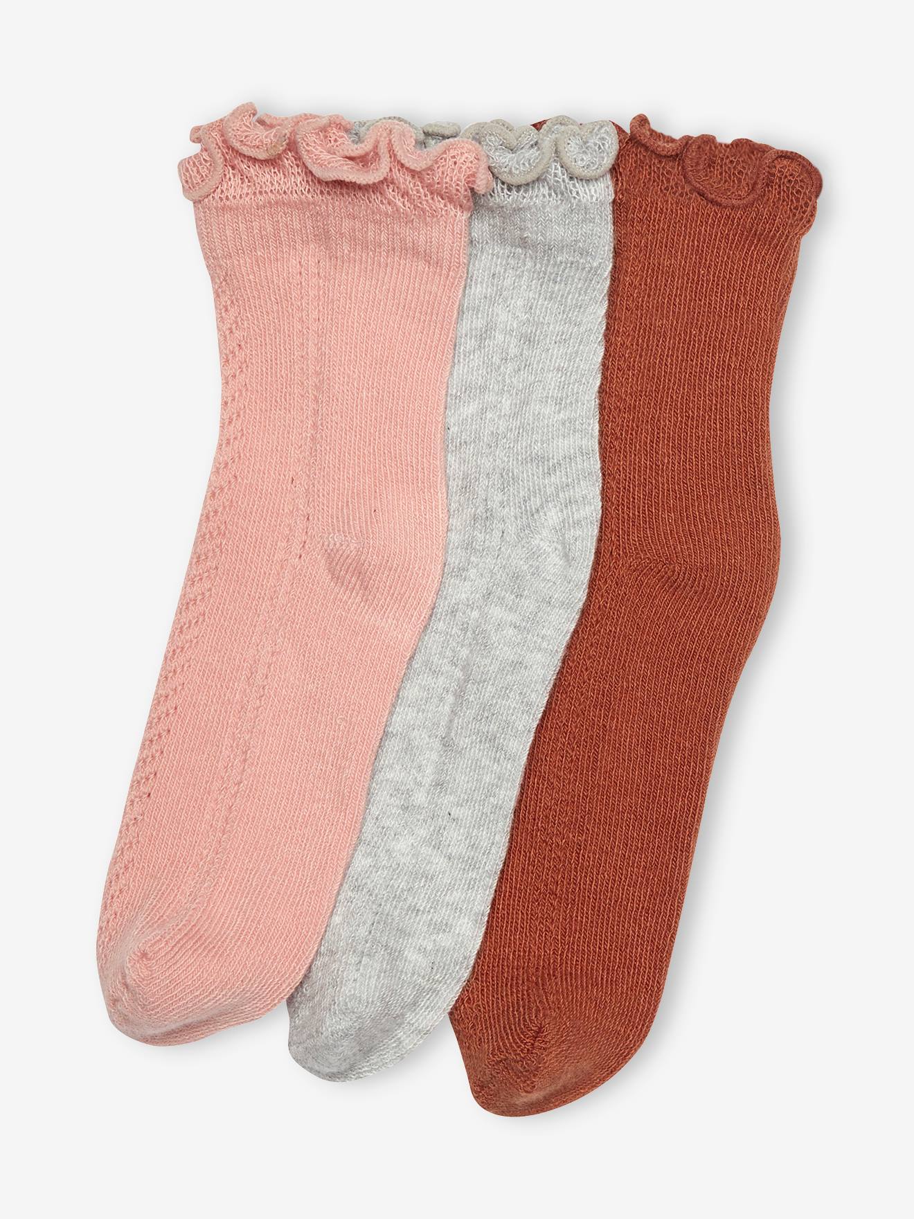 Lot de 3 paires de chaussettes fille en maille ajourée lot rose