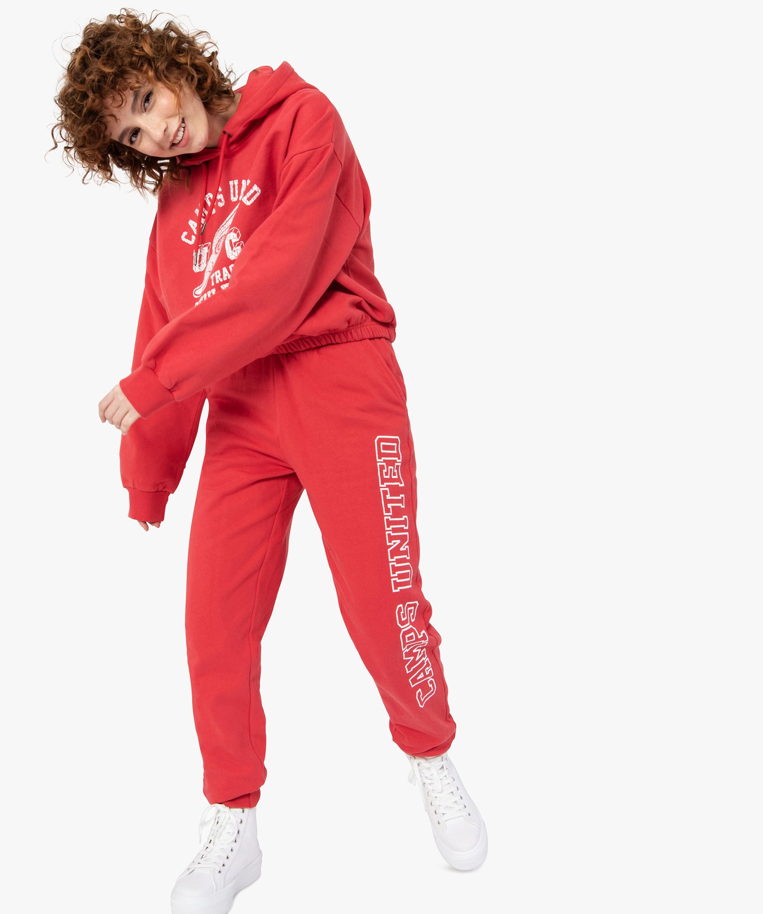 Sweat femme court à capuche – Camps United rouge | GEMO