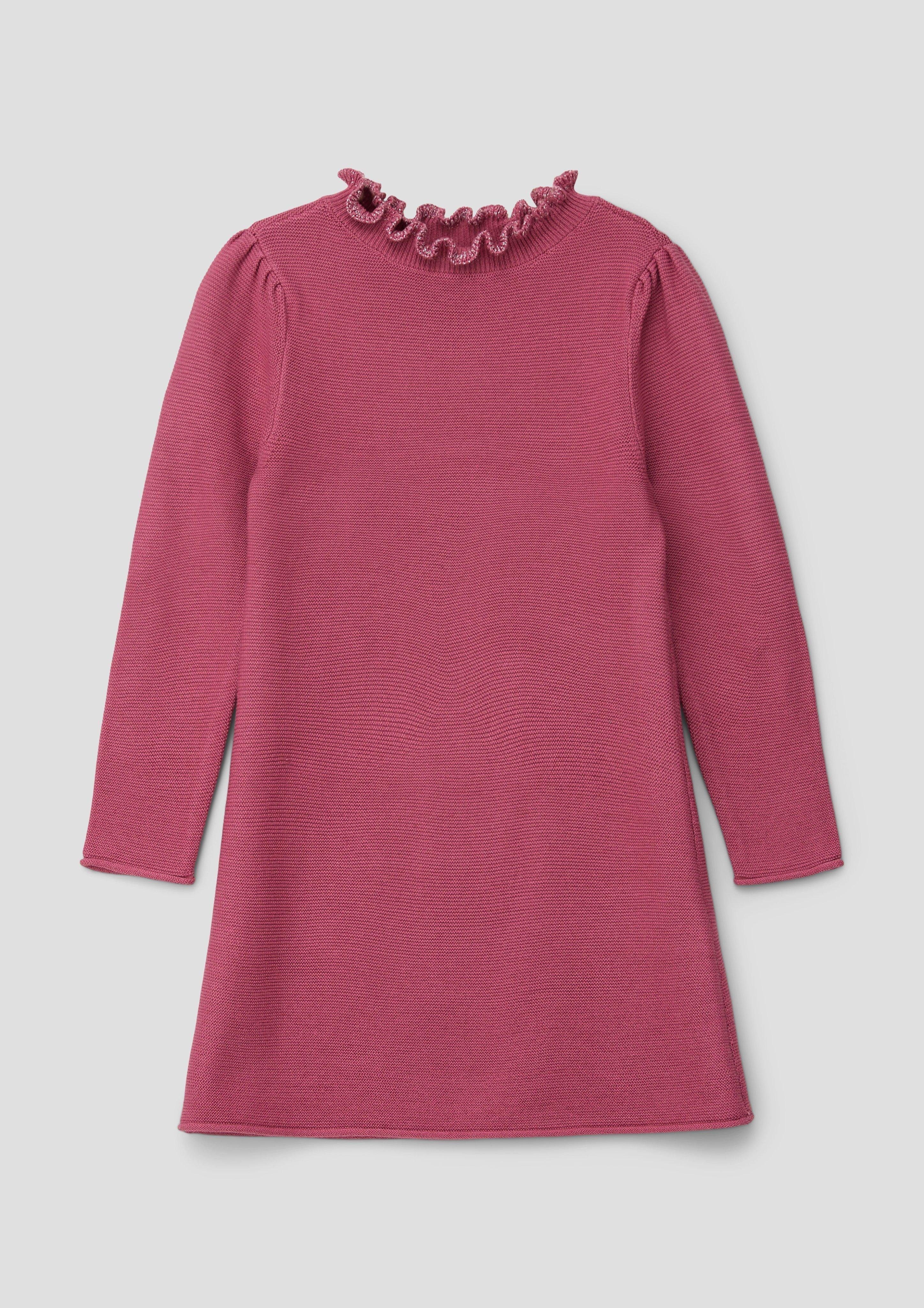 s.Oliver Minikleid Strickkleid mit glitzerndem Rüschenkragen Raffung, Glitzergarn