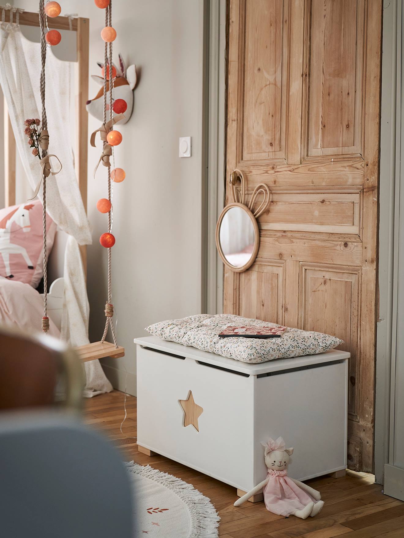 Vertbaudet Kinderzimmer Spielzeugtruhe GROßER BÄR - weiß/natur