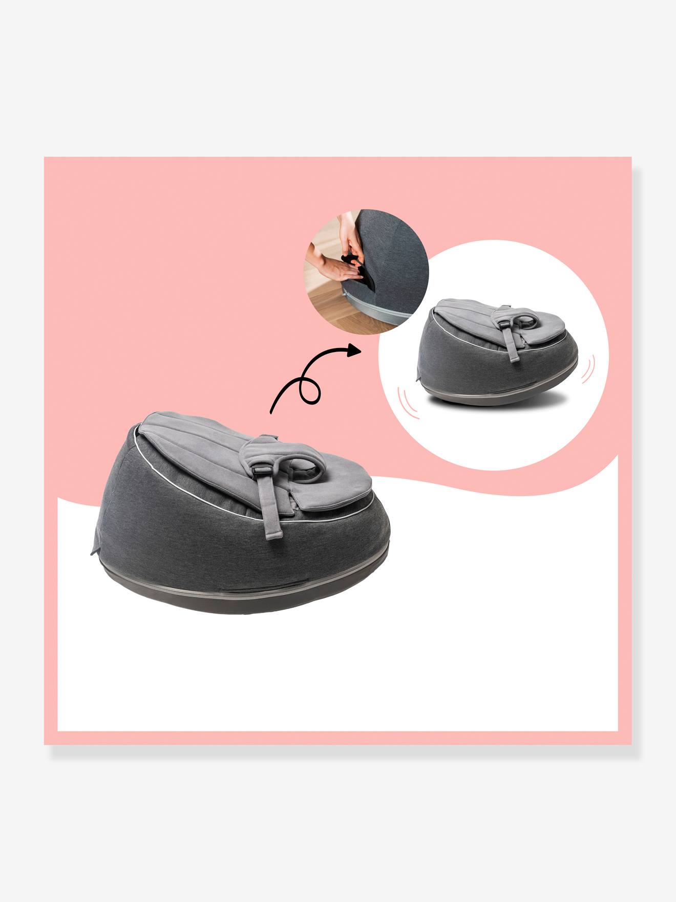 Transat et pouf Doomoo Seat’n Swing BABYMOOV avec balancelle intégrée anthracite