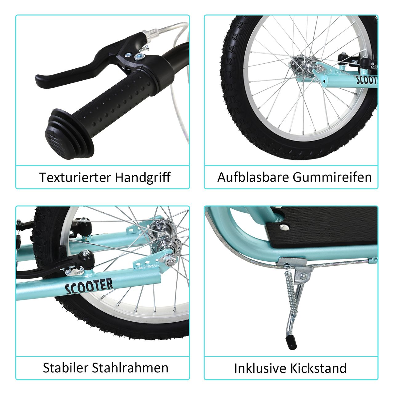 HOMCOM Tretroller Kinderroller Scooter Cityroller Luftreifen verstellbar Hellblau