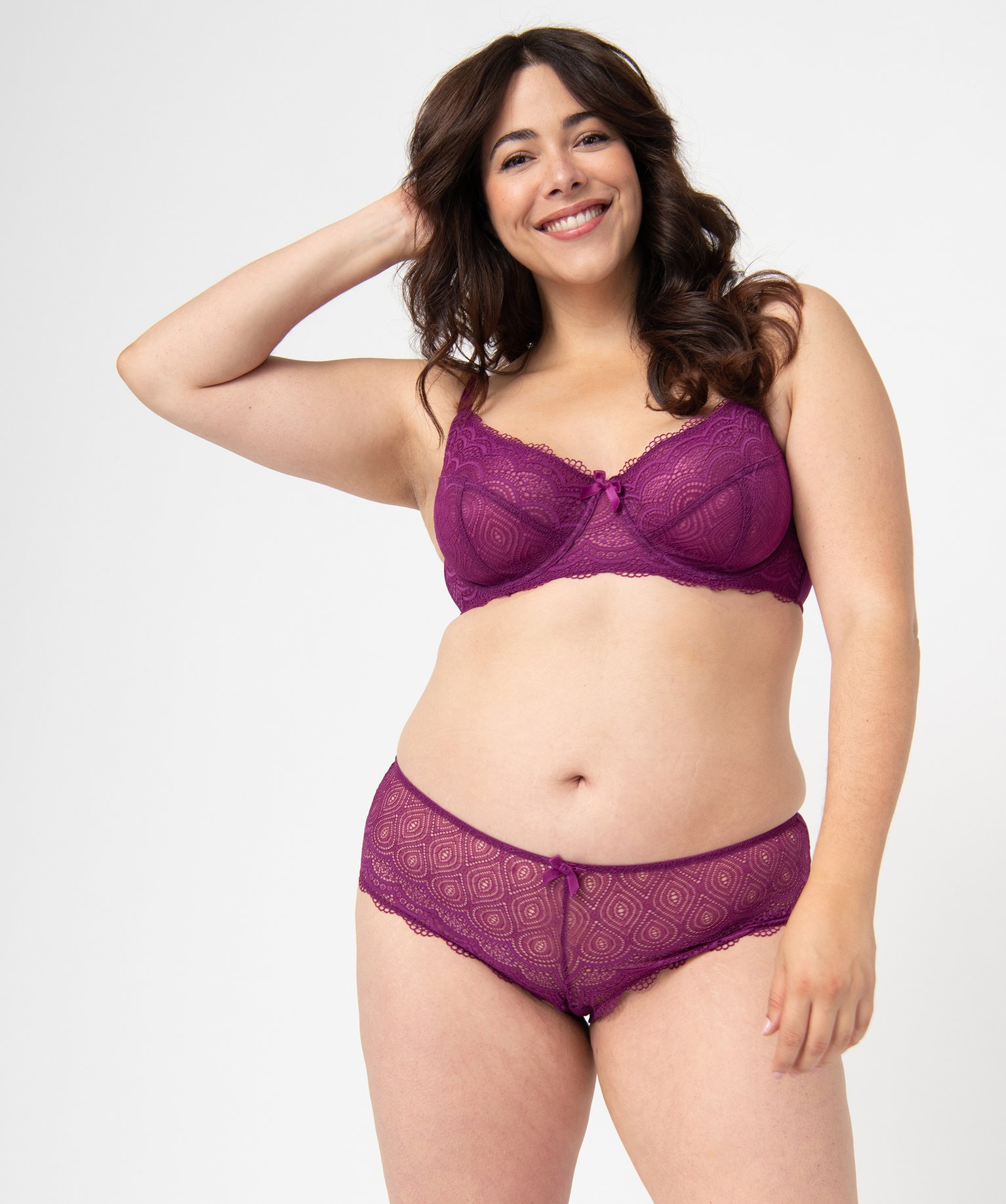 Shorty en dentelle et tulle femme grande taille violet | GEMO