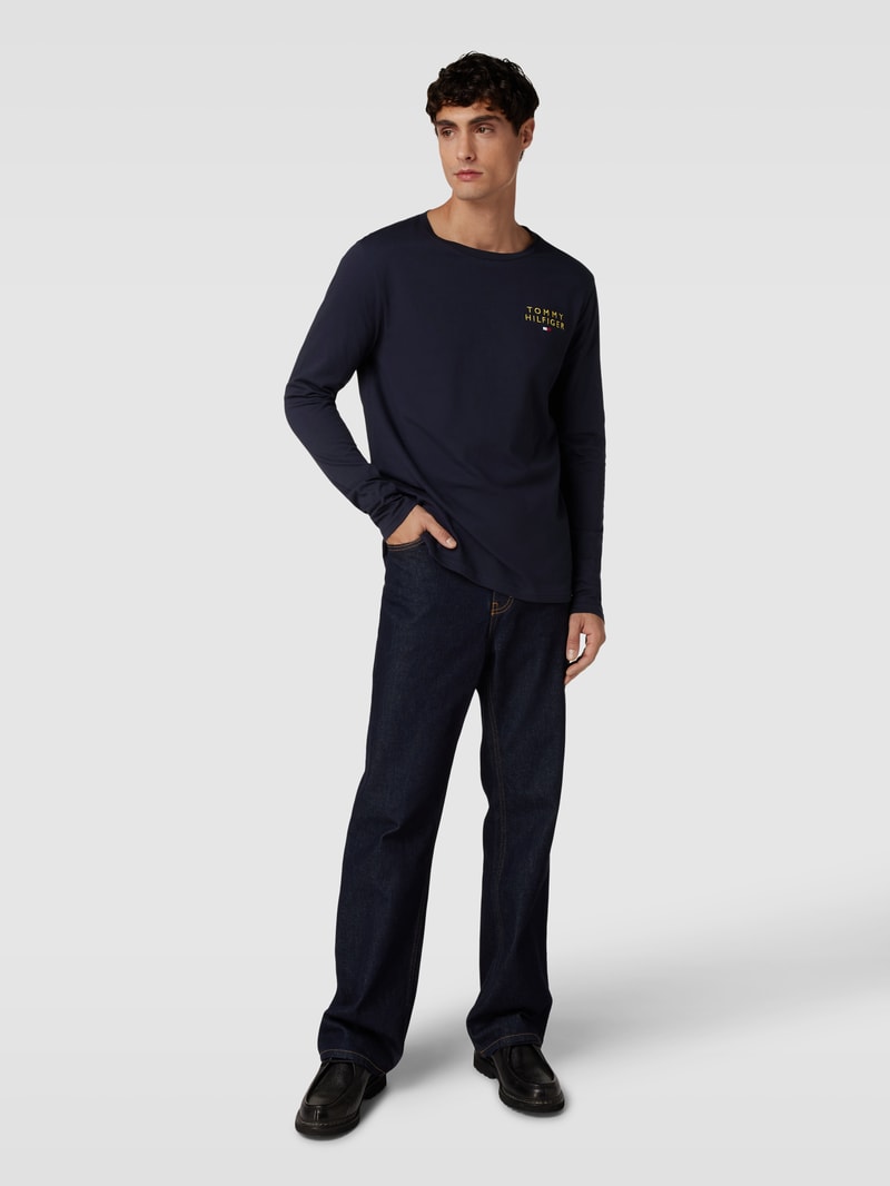 Longsleeve mit Label-Stitching Modell 'ORIGINAL' in marineblau