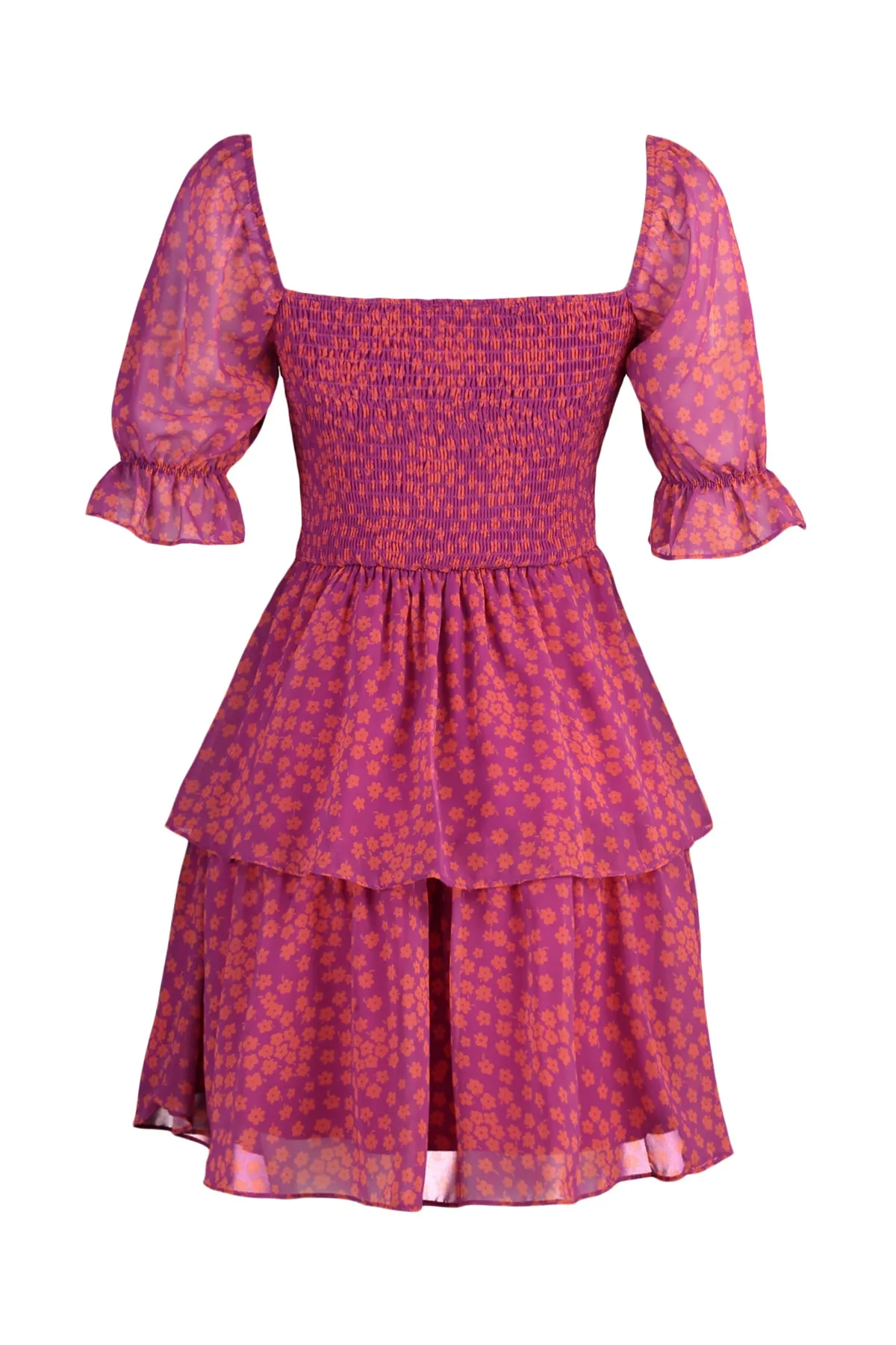 Trendyol Collection  Mehrfarbiges, gewebtes Minikleid mit Blumenrock, Volant und Chiffonfutter TWOSS22EL2772
