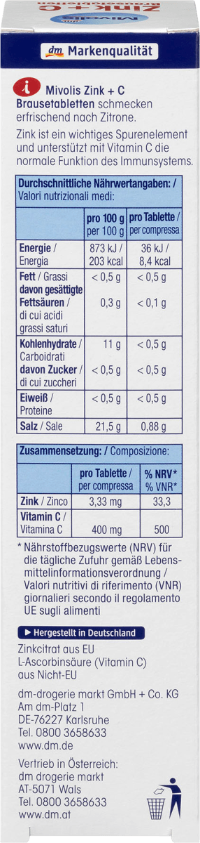 Zink + C Brausetabletten 20 St., 82 g