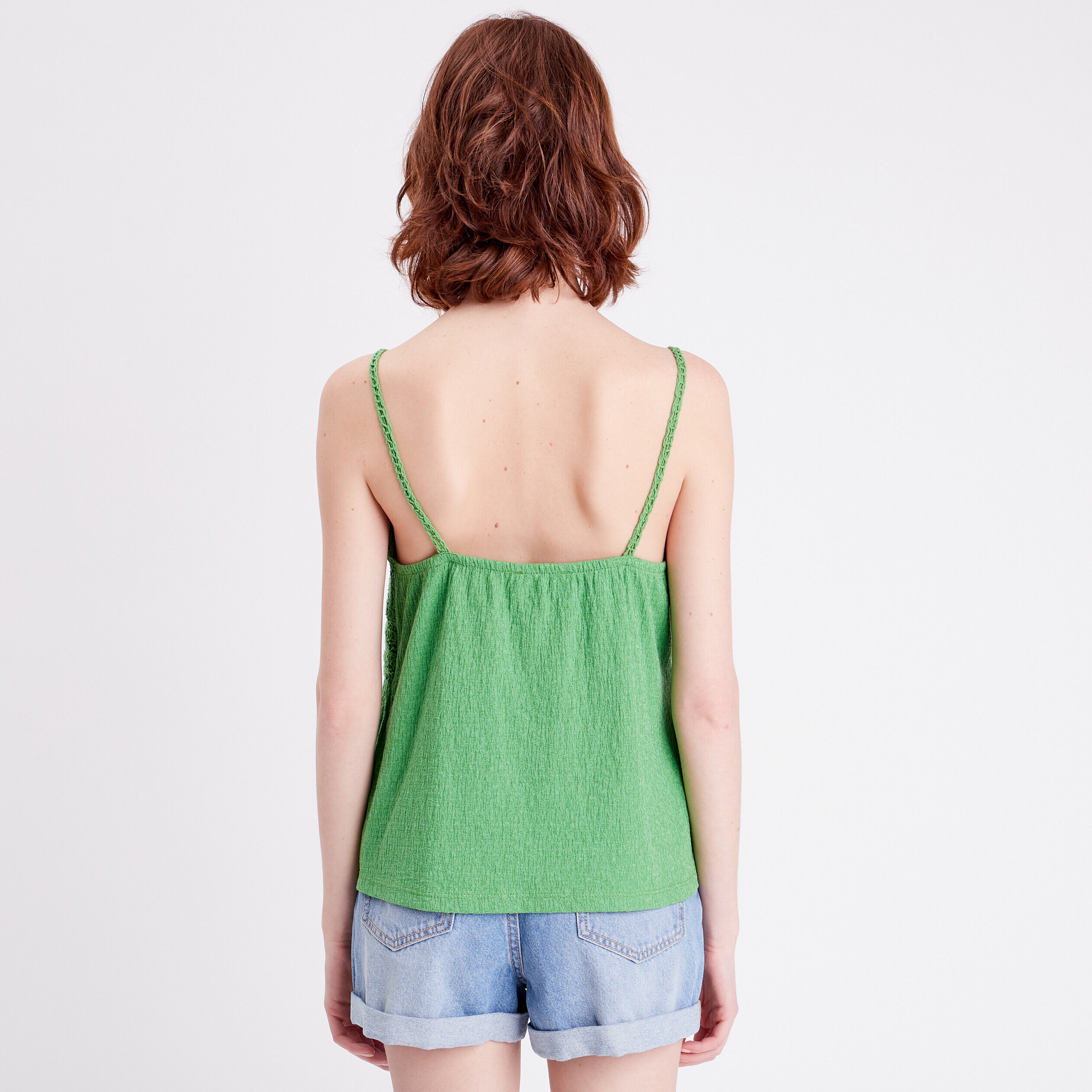 Débardeur col aspect crochet vert femme | Cache Cache