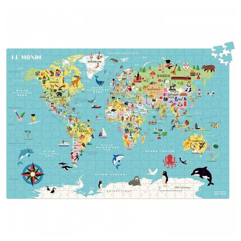 Puzzle Carte du monde 500 pcs Ingela P. Arrhenius, Vilac