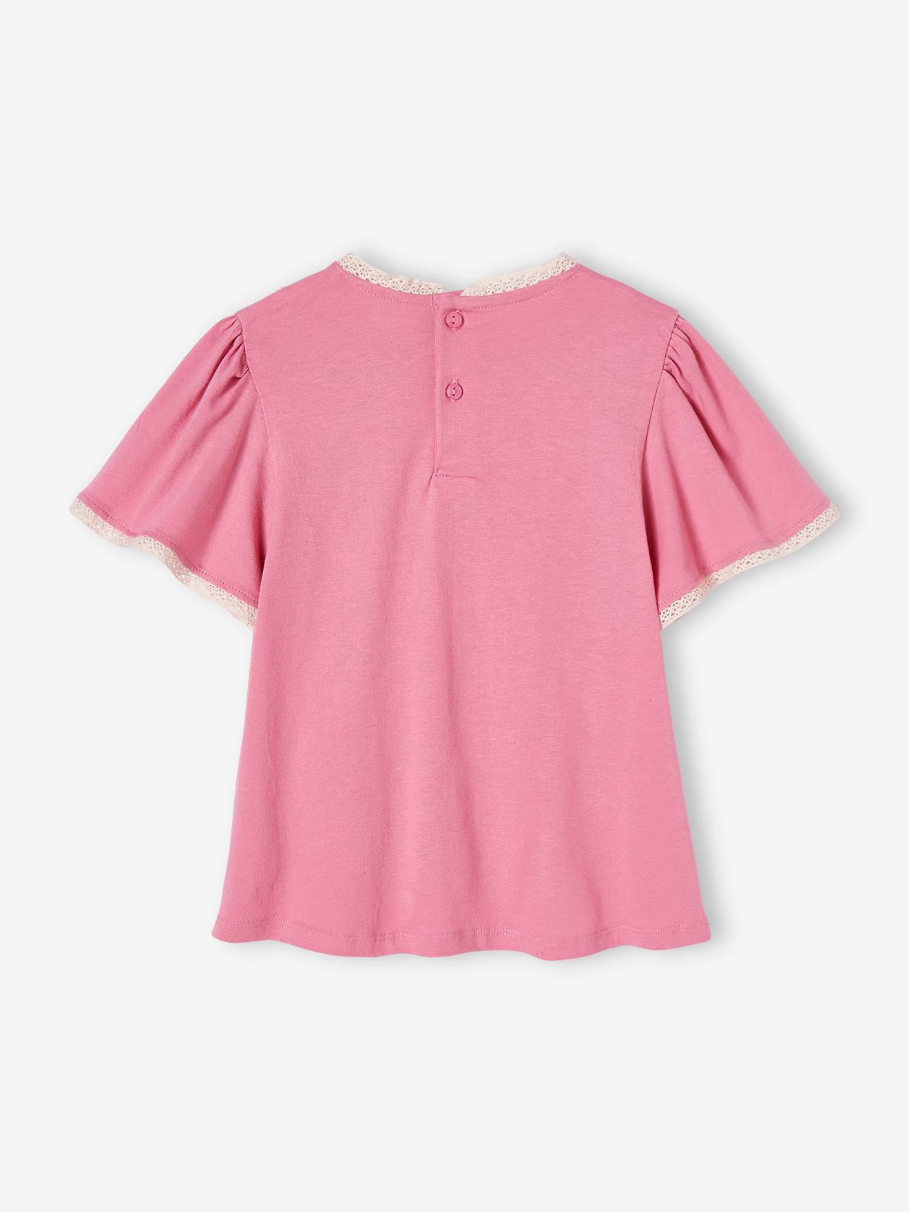 Vertbaudet Mädchen Blusenshirt mit Häkelbordüren - rosa