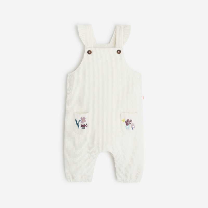 Salopette bébé fille blanche cassé en velours de maille côtelée Catimini