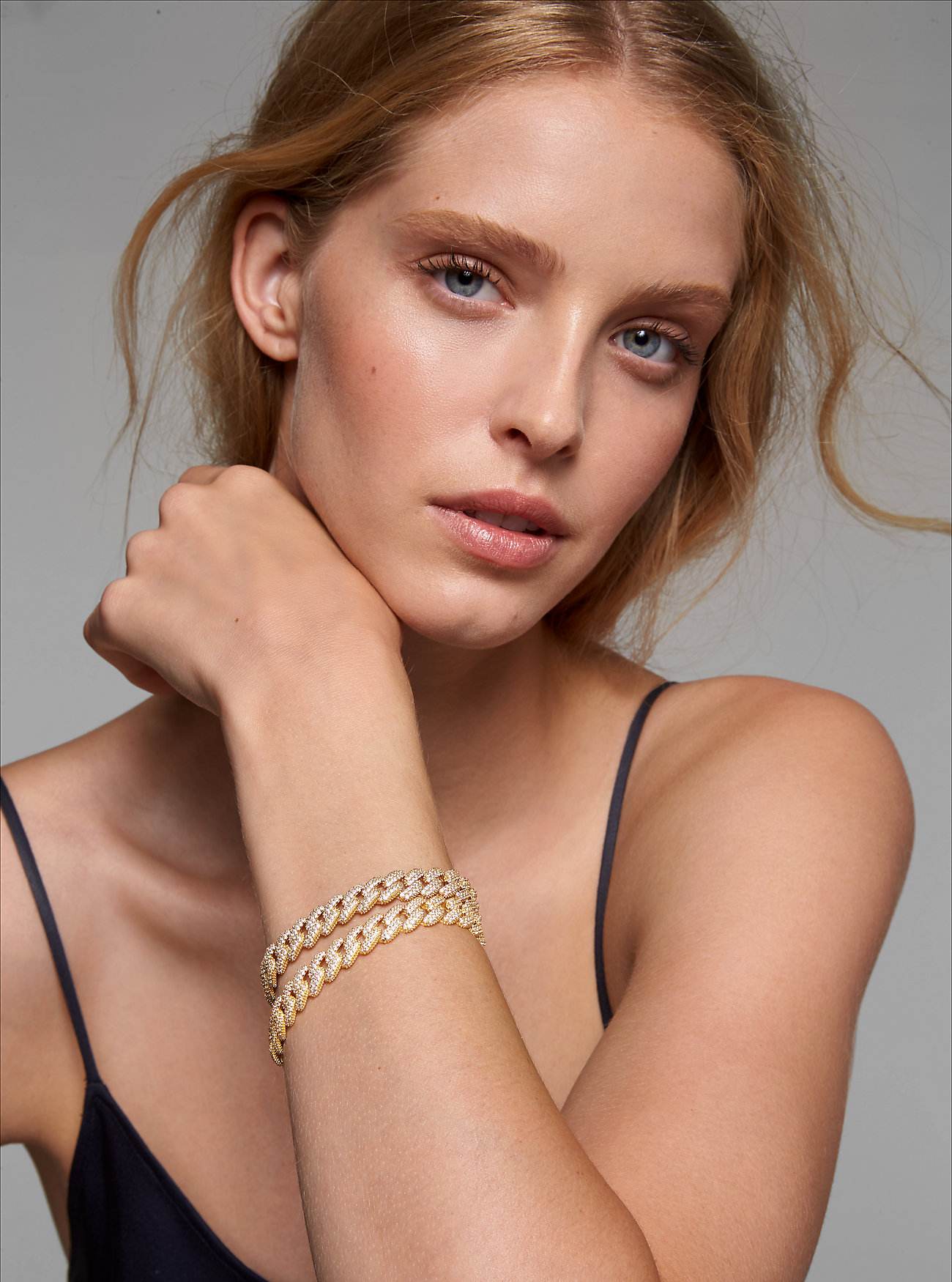 Armbånd i sterlingsølv med pavé-lenke i edelmetallbelagt stål – GULL
