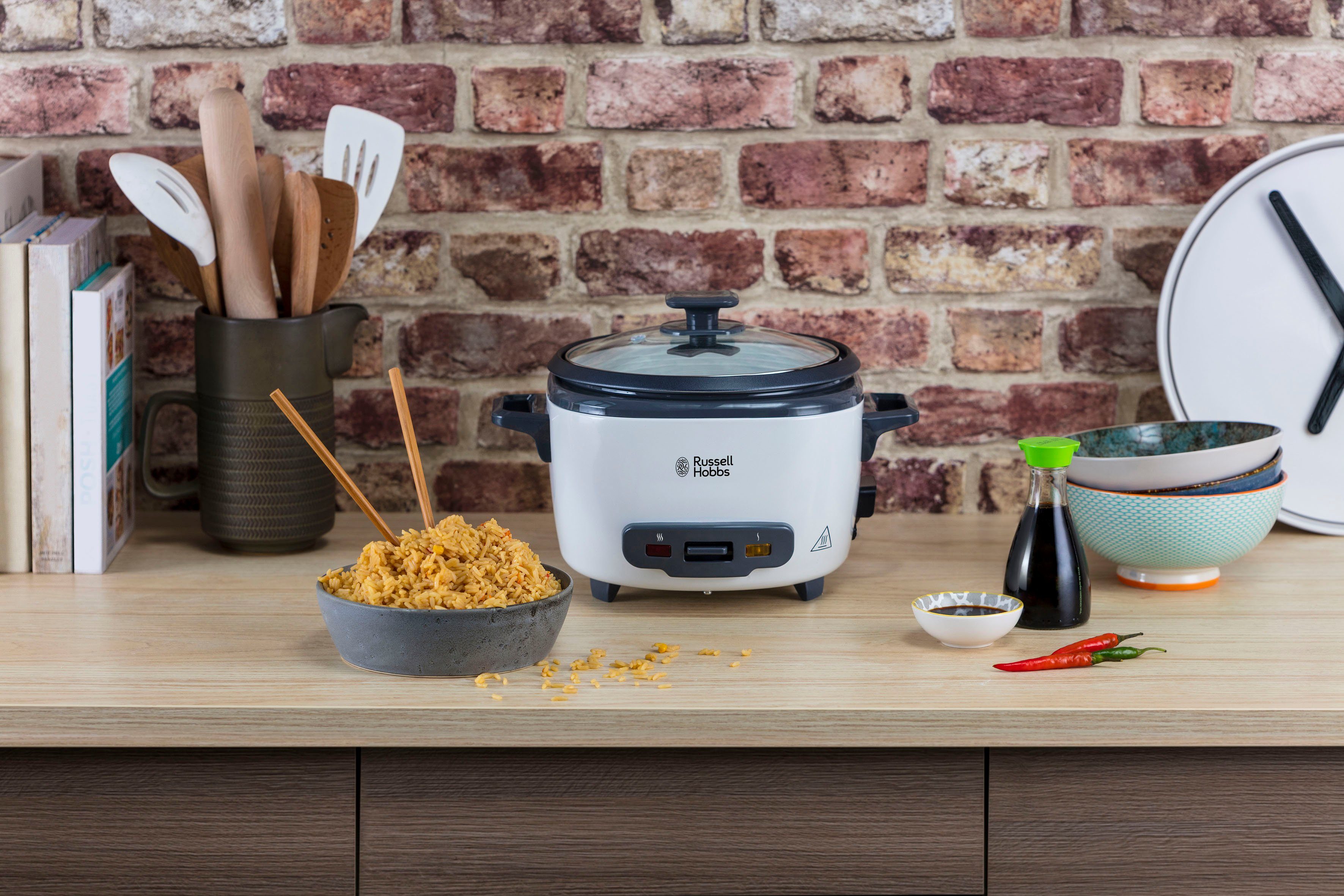RUSSELL HOBBS Reiskocher Mini 27020-56, 200 W, 0,4 l – Warmhaltefunktion, inkl. Reislöffel & Messbecher