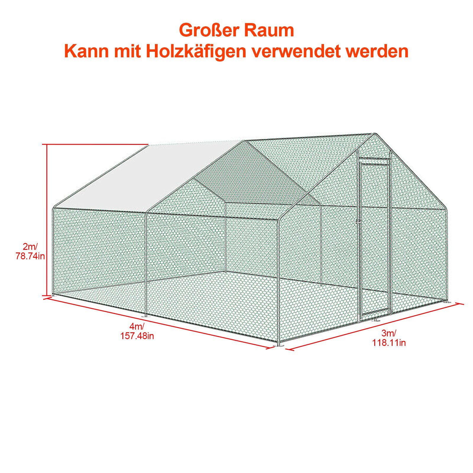Clanmacy Hühnerstall Freilaufgehege 3x4x2m Voliere Hühnerstall Tiergehege