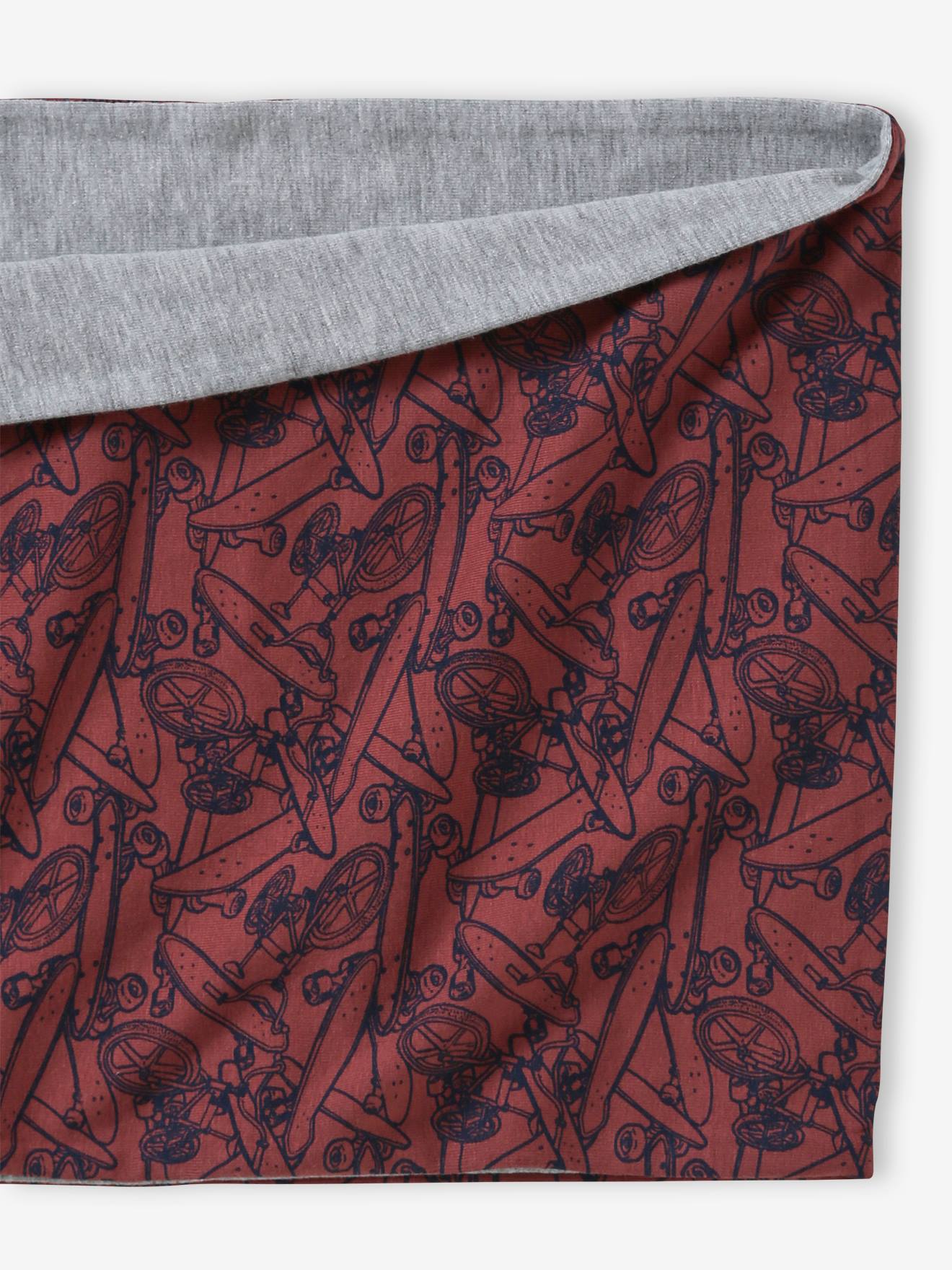 Snood réversible garçon imprimé/chiné terracotta