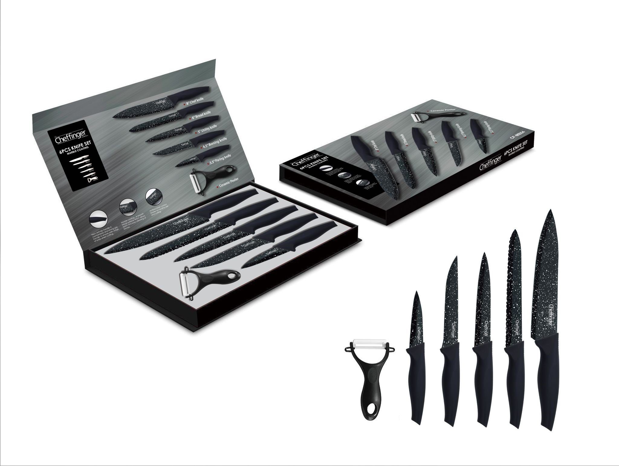 KESSMANN Messer-Set Profi Küchenmesser Set 6 teilig scharf Messerset + Messerbox Knife (Set, 6-tlg., Messerblock Organizer Kochbesteck Küchen Utensilien Messer Set), Kochmesser Fleischmesser Santokumesser Schälmesser Allzweckmesser
