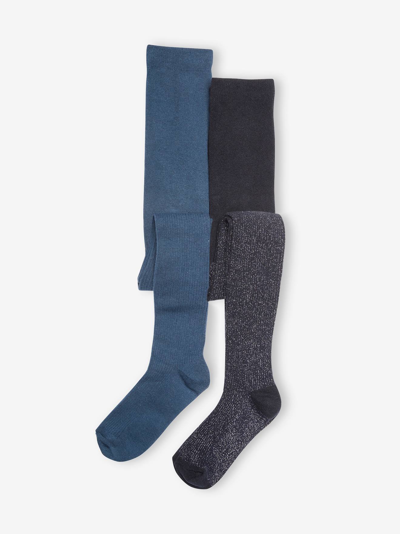Lot de 2 paires de collants en maille côtelée et scintillante fille lot moutarde