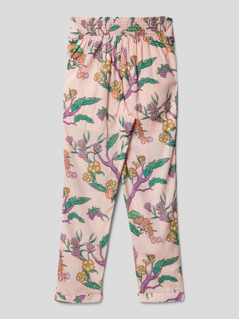 Slim Fit Hose mit Bindegürtel und Allover-Muster in rosa